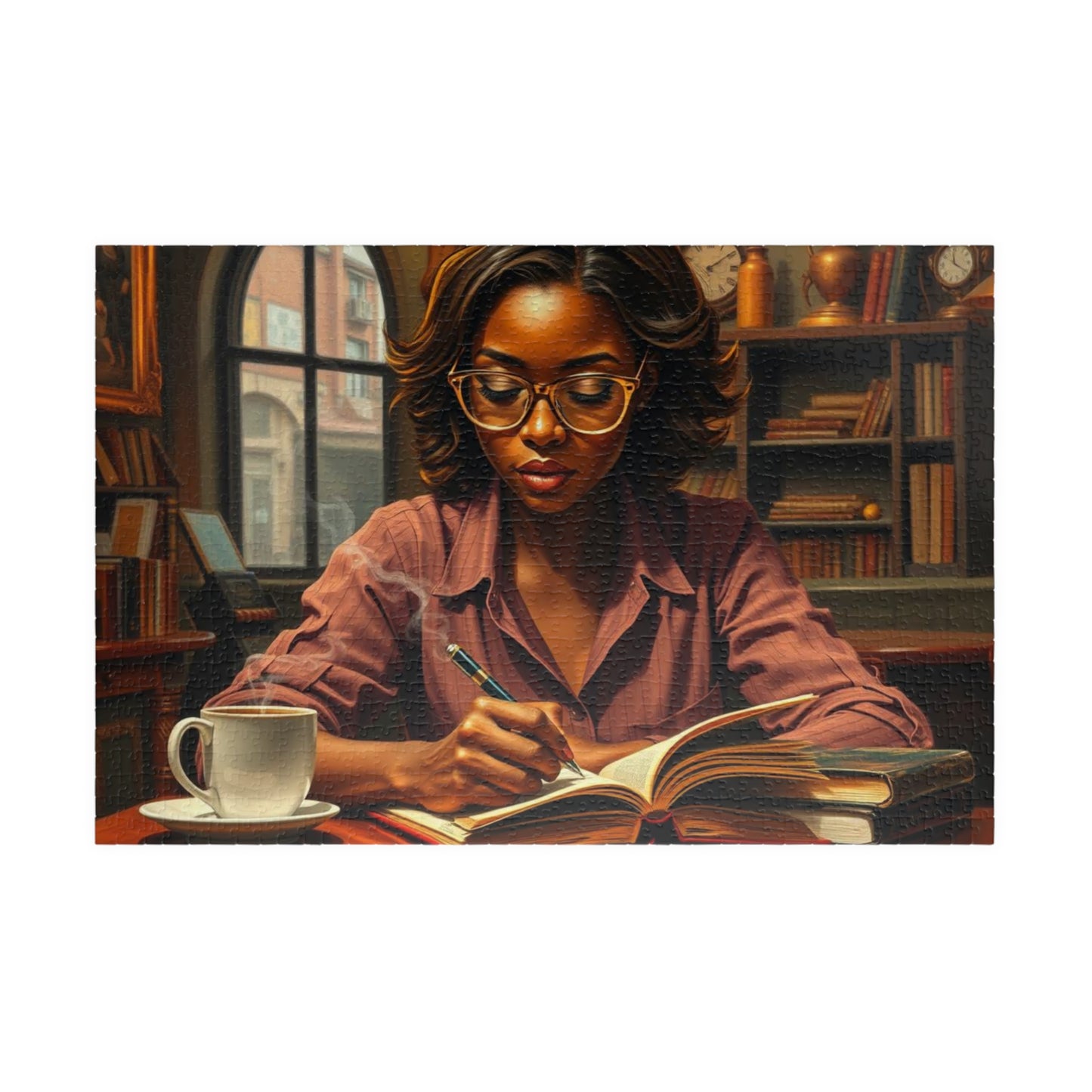 African American Woman Reading Jigsaw Puzzle, Black Art Afrocentric Puzzle Lover Gift for Bookworms, Friends, Family Fun, Mindful Home Entertainment 1014 pcs (Horizontal) Puzzle The Puzzle Chest