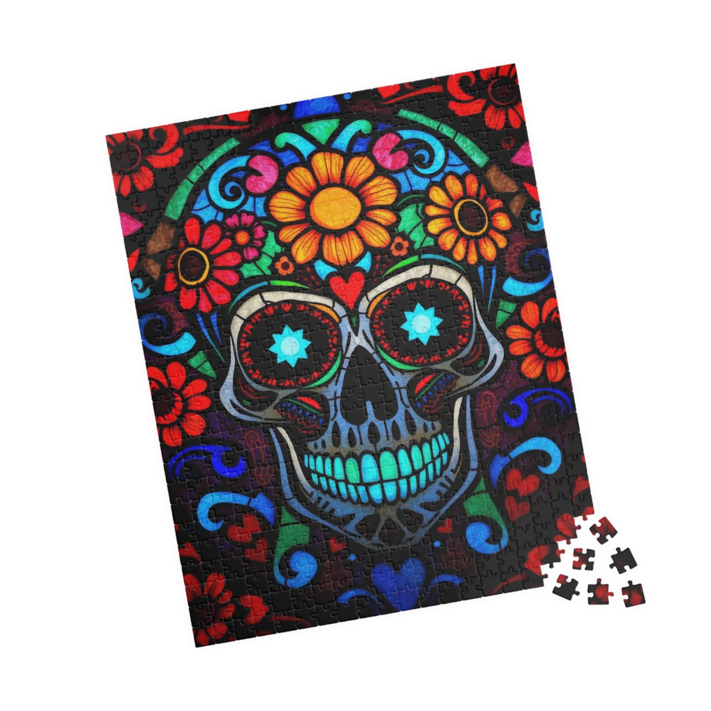 Vibrant Sugar Skull Puzzle - 110/252/520/1014 Pieces, Great Gift for Adults, Day of the Dead Decor, Fun Family Activity, Brain Teaser