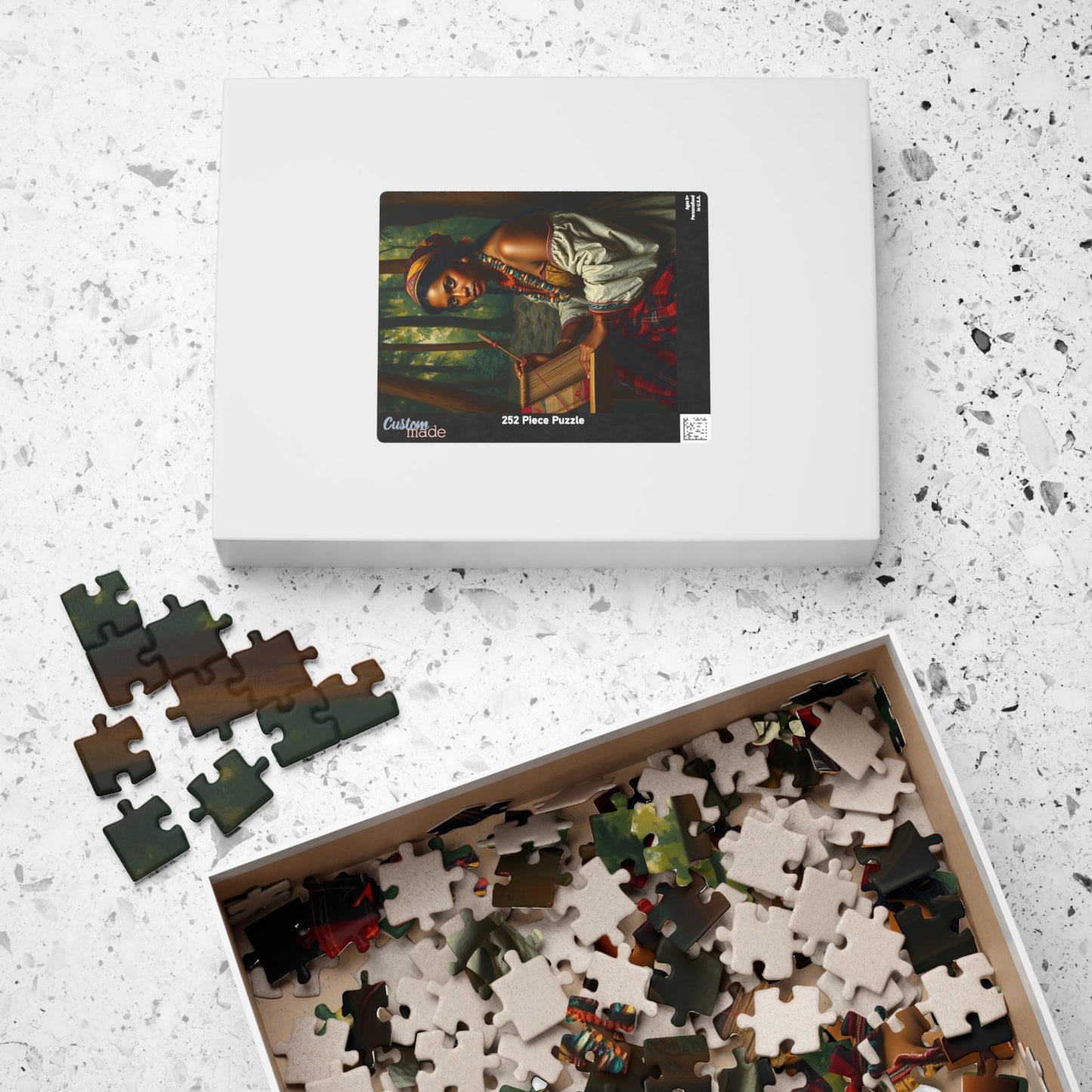 Puzzle of Indigenous Woman Weaving on a Loom in Nature, Cultural Ethnic Art Forest Scene, Family Friendly Jigsaw Game, Puzzle Lover Gift Puzzle The Puzzle Chest