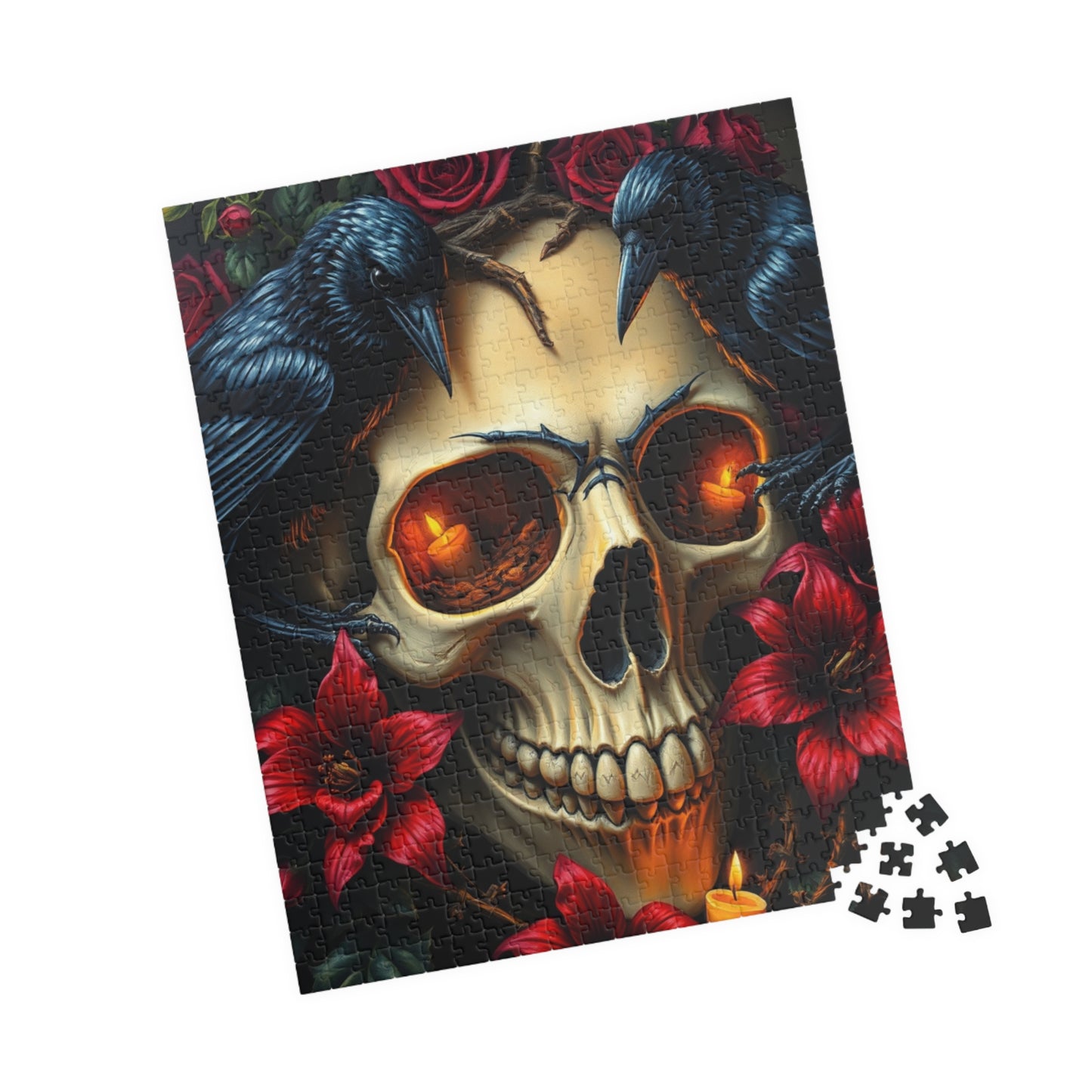 Skull and Roses Puzzle, Dark Floral Gothic Art Adult Jigsaw Game, Puzzle Gifts for Halloween, Mindfulness Solo Fun Puzzle The Puzzle Chest