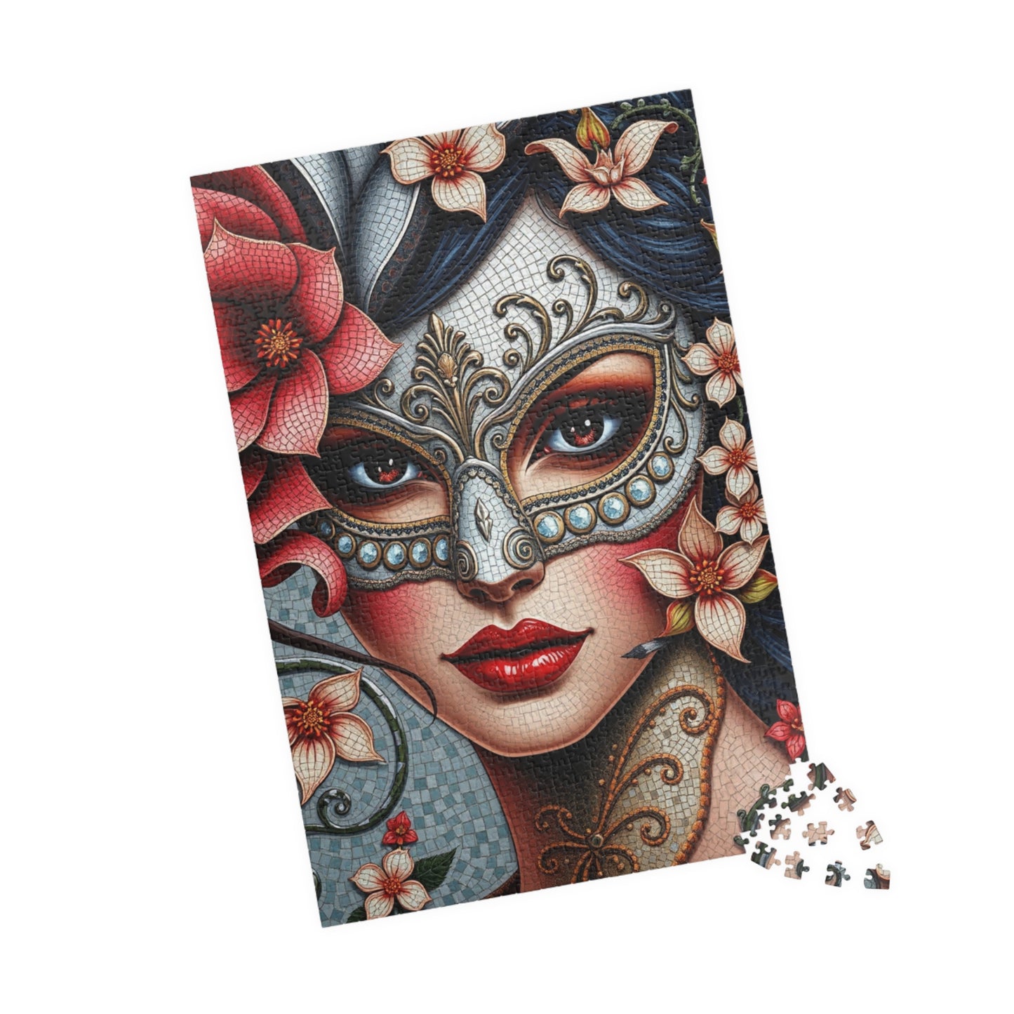 Mosaic Portrait Masked Woman Puzzle - Venetian Style Floral Mask, Stunning Art for Unique Gifts, Game Night, Family Fun Puzzle The Puzzle Chest