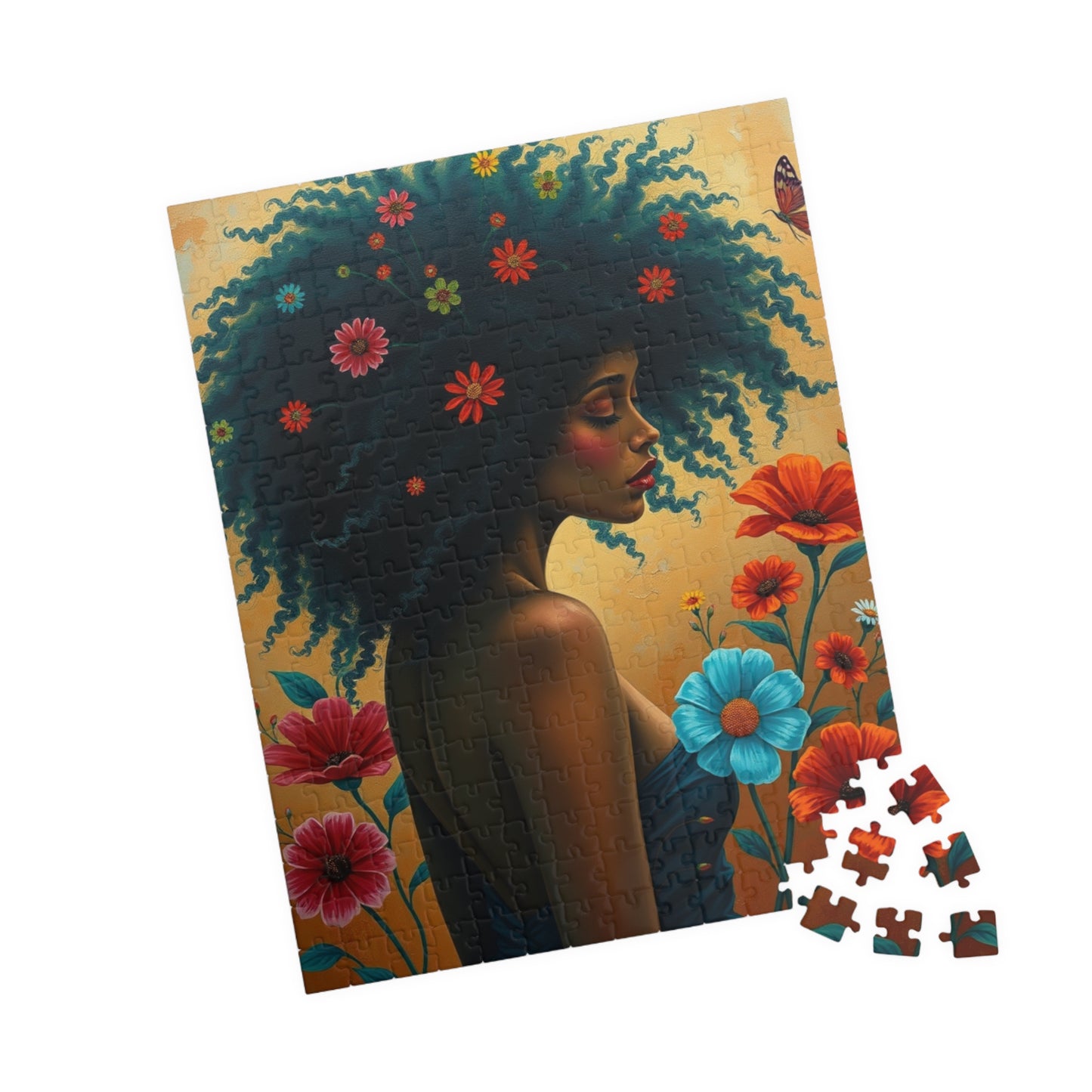 Jigsaw Puzzle, Black Woman with Afro and Colorful Flowers, Retro Aesthetics, Black Art, Brain Teaser Game, Mindfulness Activity, Friend Gift Puzzle The Puzzle Chest