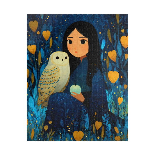 Watercolor Moonlit Orchard Jigsaw Puzzle - Girl and Owl, Storybook Art Game for Mindful Gift, Home Entertainment, Family Fun, Brain Teaser Puzzle The Puzzle Chest