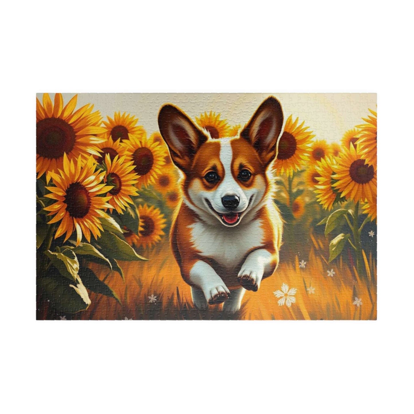 Corgi Sunflower Jigsaw Puzzle - Fun Family Activity, Pet Lover Birthday Holiday Gift for Friends, Home Entertainment 1014 pcs (Horizontal) Puzzle The Puzzle Chest