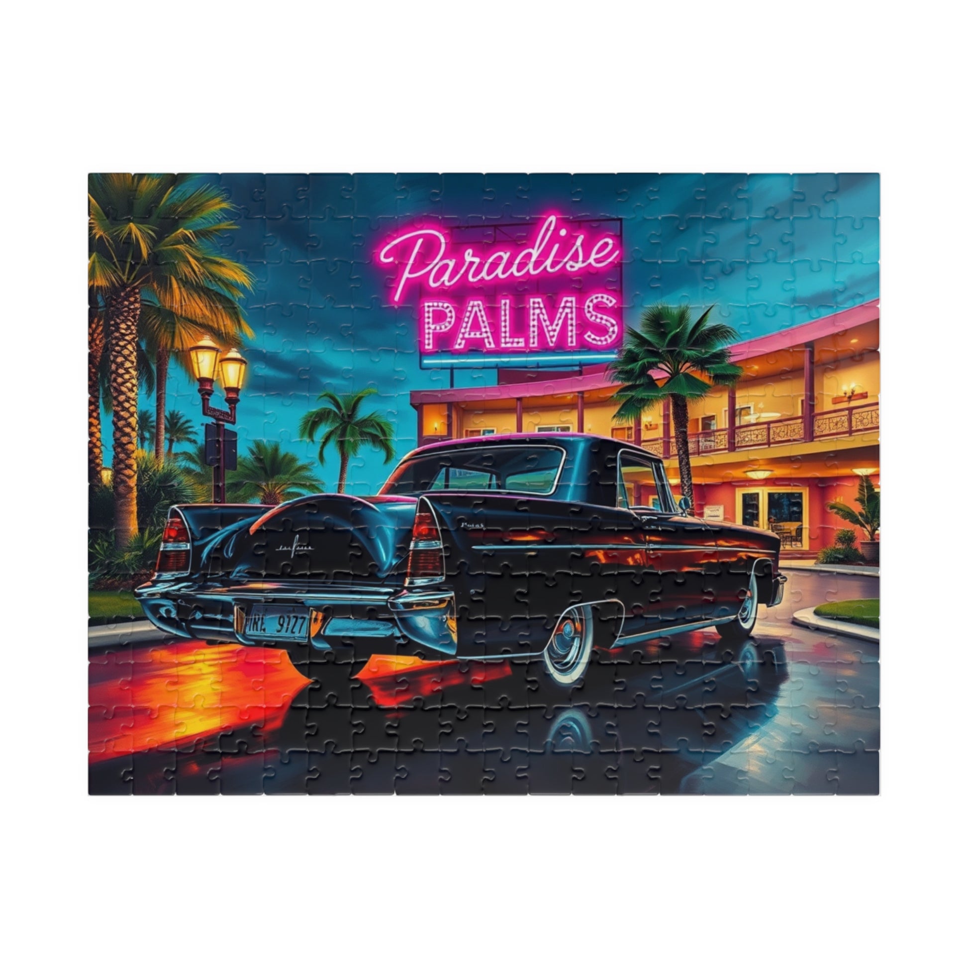 Vintage Car Jigsaw Puzzle - 1956 Continental, Retro Hotel Scene with Classic Vehicle 252 pcs (Horizontal) Puzzle The Puzzle Chest