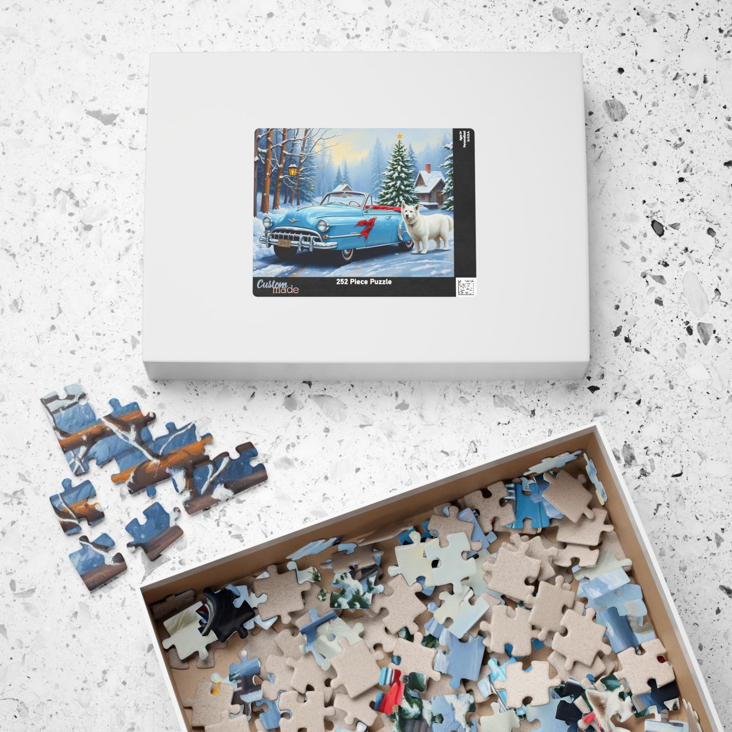 Evergreen Lane Jigsaw Puzzle - Vintage Car and Dog Scene, Holiday Gift for Friends, Family Activity, Christmas Cozy Indoor Fun Art Piece Puzzle The Puzzle Chest