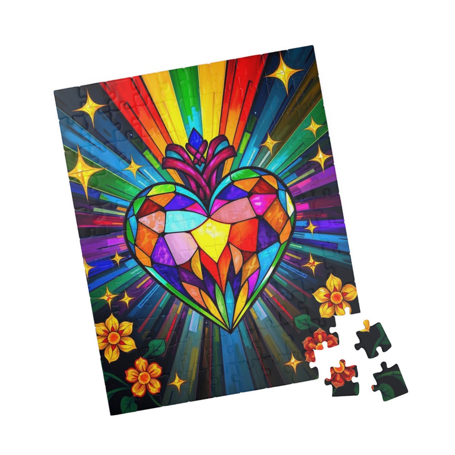 Spectrum Heart Puzzle for Adults, Stained Glass Style Art Jigsaw, Mindfulness Activity, Gift for Her, Family Game Night, Pride Rainbow Decor