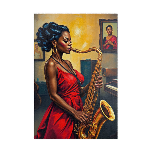 Elegant Jazz Woman Jigsaw Puzzle | 110, 252, 520, 1014-piece African American Woman | Art Lovers Gift, Music Theme Home Activity, Solo Fun 1014 pcs (Vertical) Puzzle The Puzzle Chest