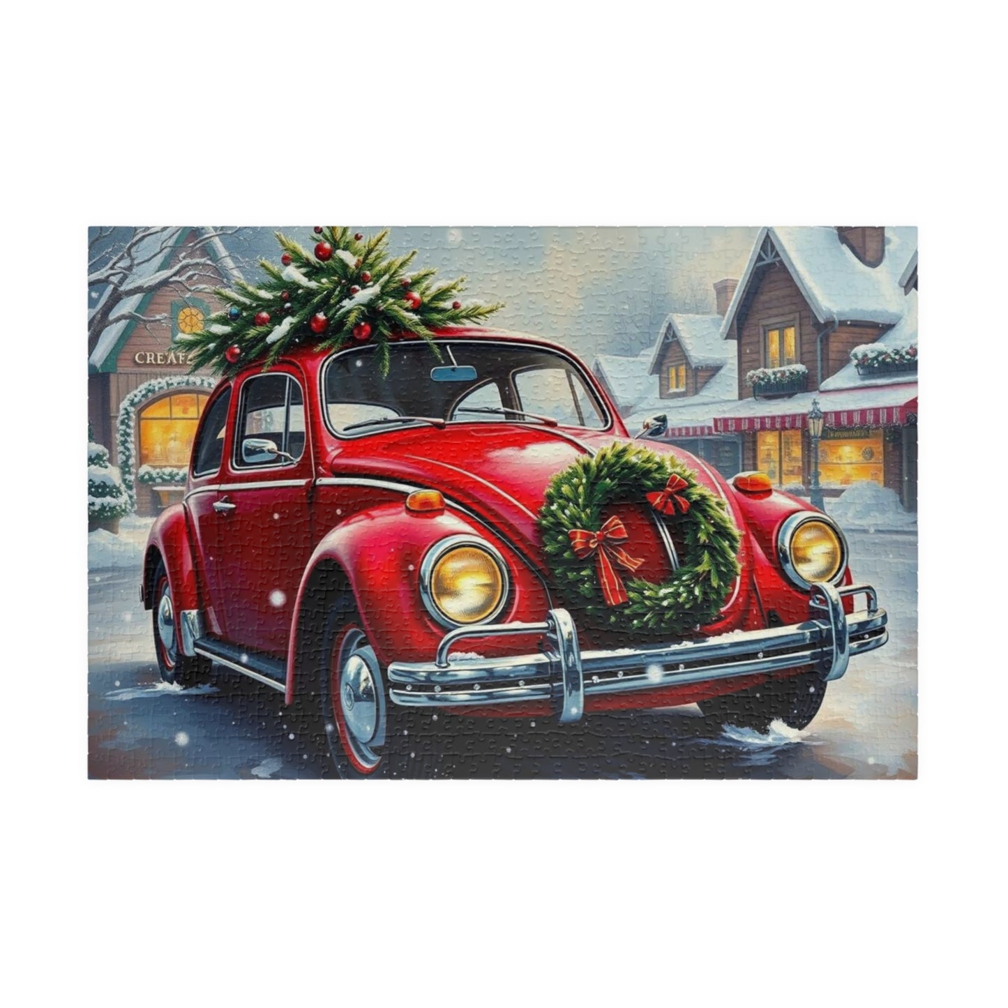 Winter Wonderland Jigsaw Puzzle - Christmas Vintage Car Theme, Retro Auto Holiday Gift for Families, Solo Winter Fun, 110-1014 Piece