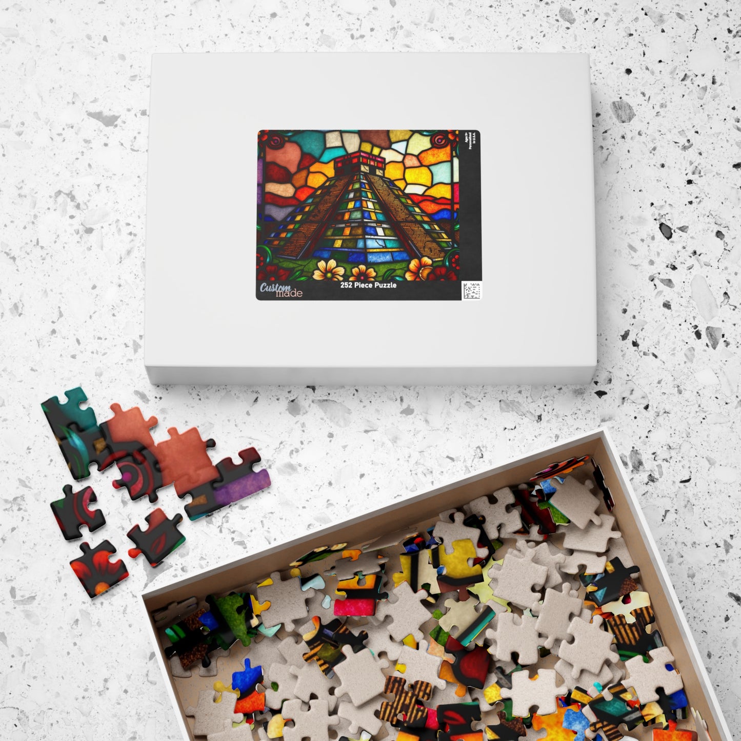 Stained Glass Chichen Itza Pyramid Jigsaw Puzzle, Historic Mayan Famous Landmark, Travel-Inspired Frameable Art Giftable Puzzle Puzzle The Puzzle Chest