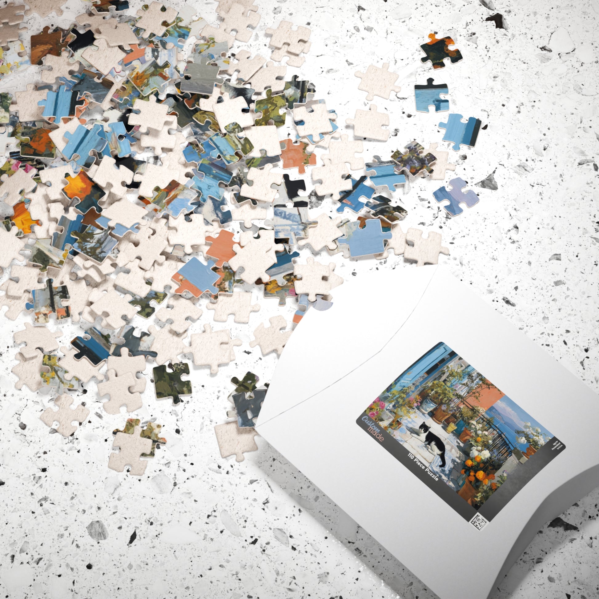 Cat on the Flower Balcony – Seaside Fauvist Jigsaw Puzzle, Animal Theme Kitten Puzzle Puzzle The Puzzle Chest