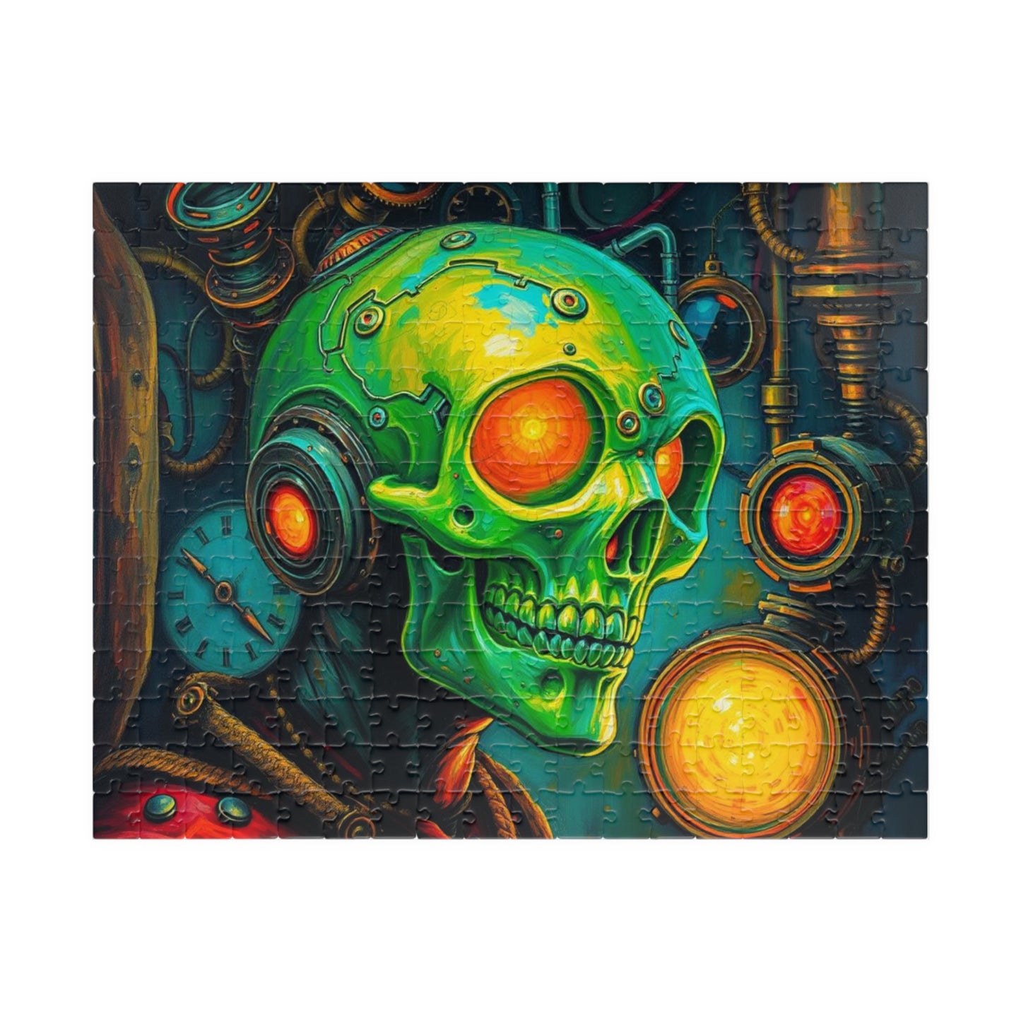 Neon Machina Jigsaw Puzzle, Steampunk Skull Puzzle, 110-1014 Piece Unique Gift for Family, Friends, Party Activity, Halloween Brain Teaser 252 pcs (Horizontal) Puzzle The Puzzle Chest