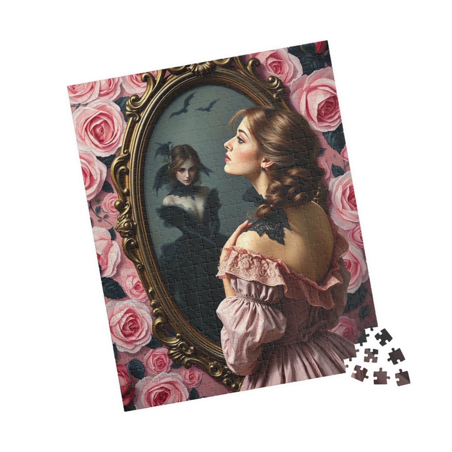 Dark Romance Gothic Puzzle, Victorian Woman and Floral Mirror Transformation Scene, Fantasy Fairytale Jigsaw Game for Adults, Unique Gift Puzzle The Puzzle Chest
