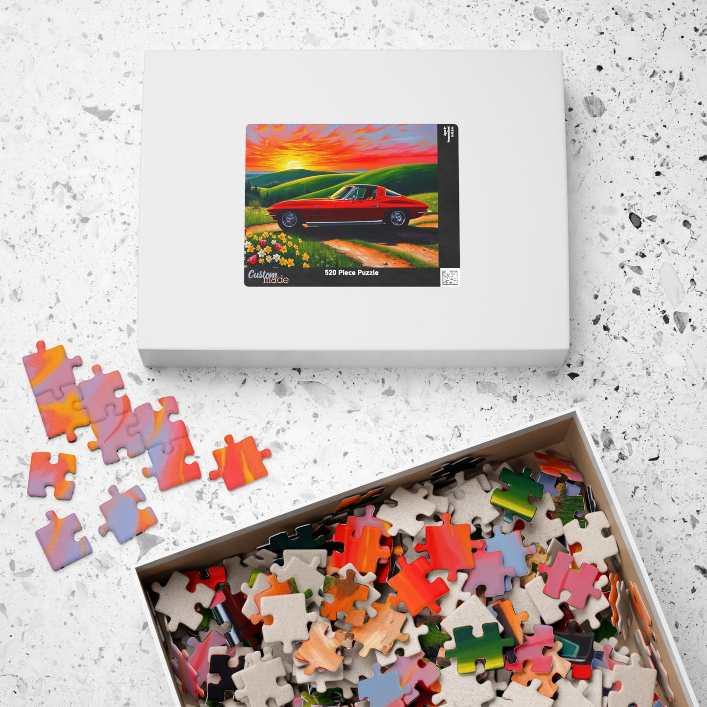 Vintage Auto Sunset Puzzle, Perfect Gift for Classic Car Lover, Family Game Night, Retro 1963 Stingray Jigsaw Game for Adults, Mindfulness Puzzle The Puzzle Chest