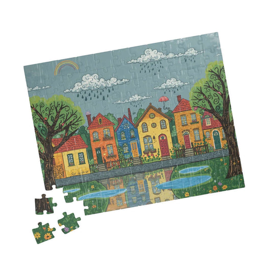 Charming Neighborhood Jigsaw Puzzle - Rainy Day In Town 110 pcs (Horizontal) Puzzle The Puzzle Chest
