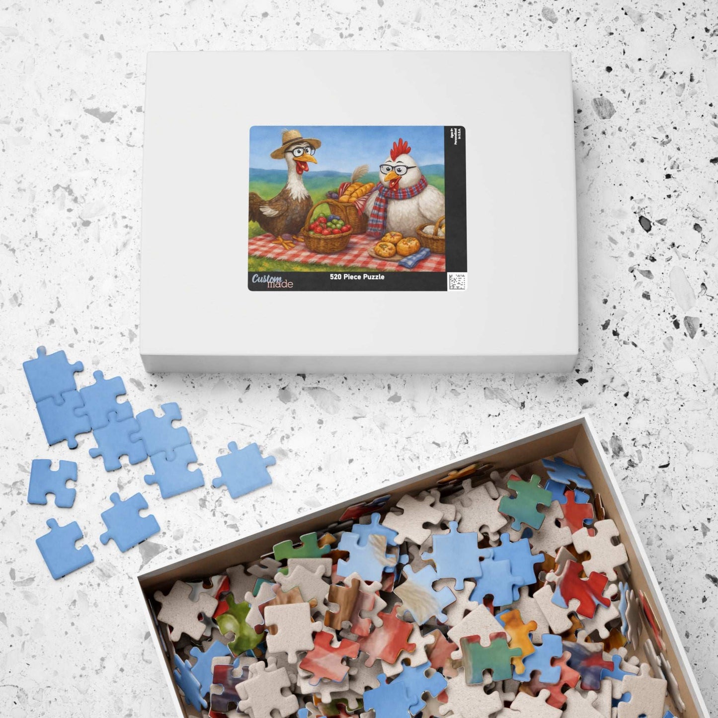 Farmyard Friends Jigsaw Puzzle - Chicken Picnic Scene, Perfect for Family Game Night, Cozy Evenings, Solo Fun, Holiday Birthday Gifts Puzzle The Puzzle Chest