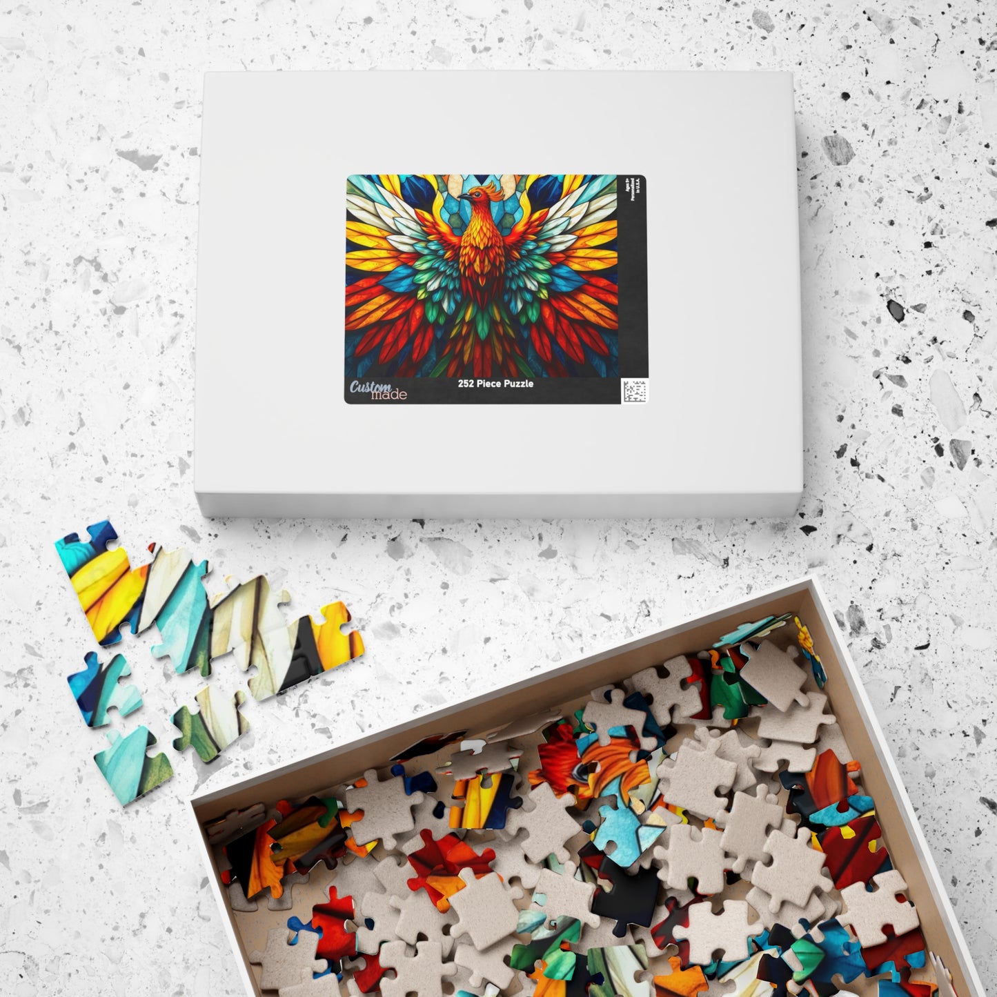 Abstract Phoenix Rising Jigsaw Puzzle (110, 252, 520, 1014-Piece), Kaleidoscopic Firebird Colorful Wings, Puzzle Lover Gift, Brain Teaser Puzzle The Puzzle Chest