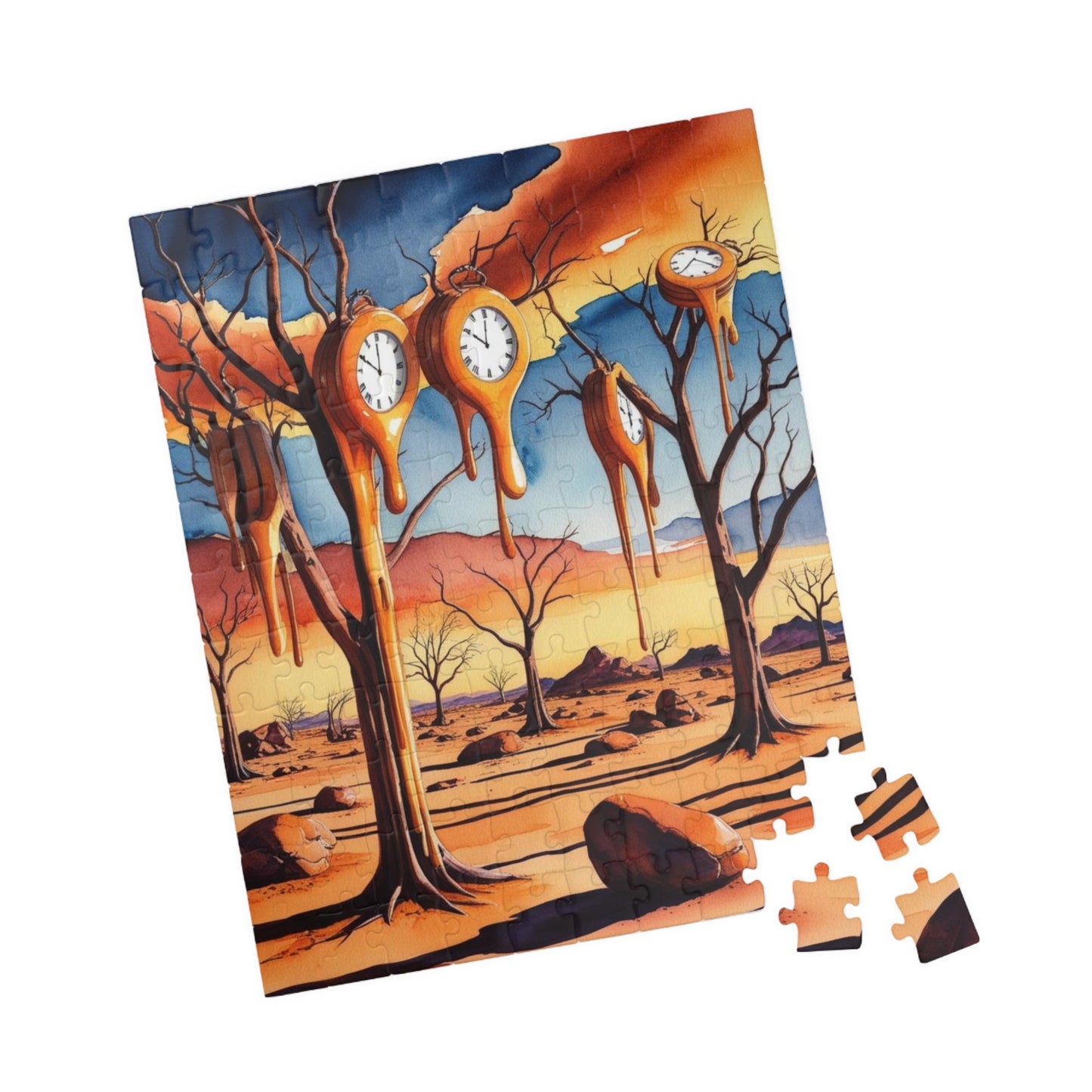 Surreal Desert Landscape Jigsaw Puzzle, Melting Clocks and Barren Trees, Mind-bending Fantasy Art Game, Salvador Dali Inspired, Giftable Puzzle The Puzzle Chest