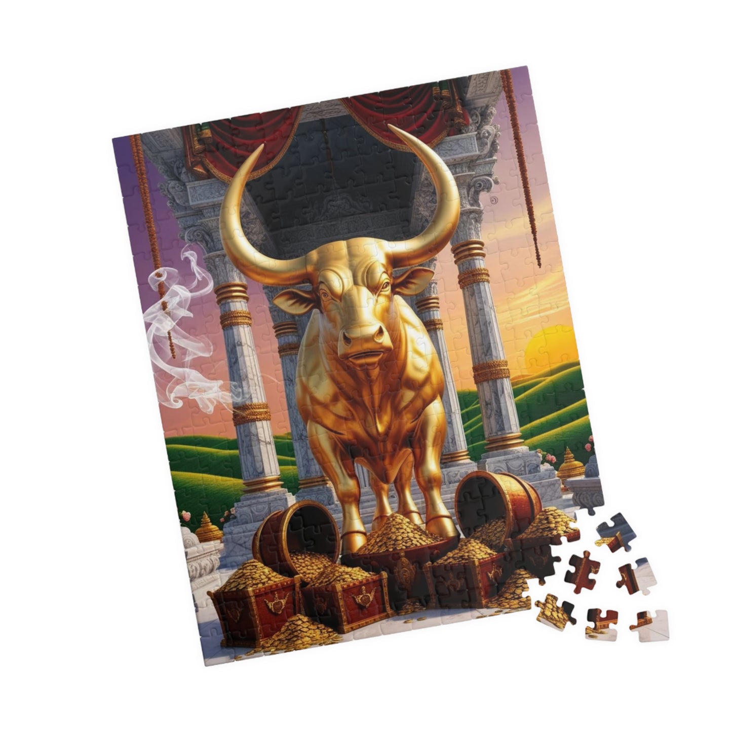 Golden Bull Puzzle - Taurus Zodiac Sign Jigsaw Game, Family Activity, Perfect Gift for Cow Lovers, Unique Gift for Birthdays, Meditation Puzzle The Puzzle Chest