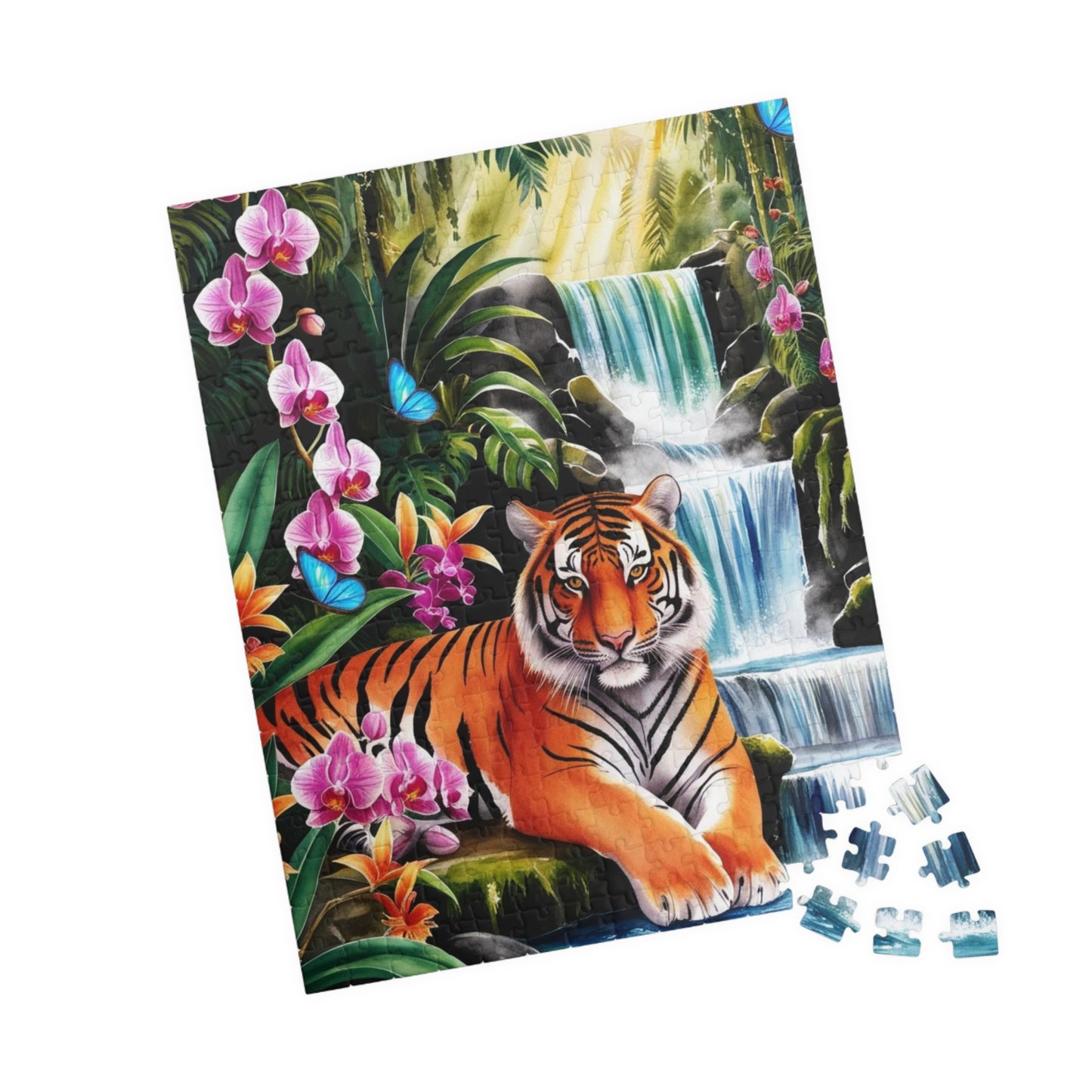 Puzzle, Tiger and Waterfall Scene, Jungle Wildlife Jigsaw, 110-1014 Piece, Relaxing Wildlife Puzzle, Family Fun Activity, Nature Lover Gift Puzzle The Puzzle Chest