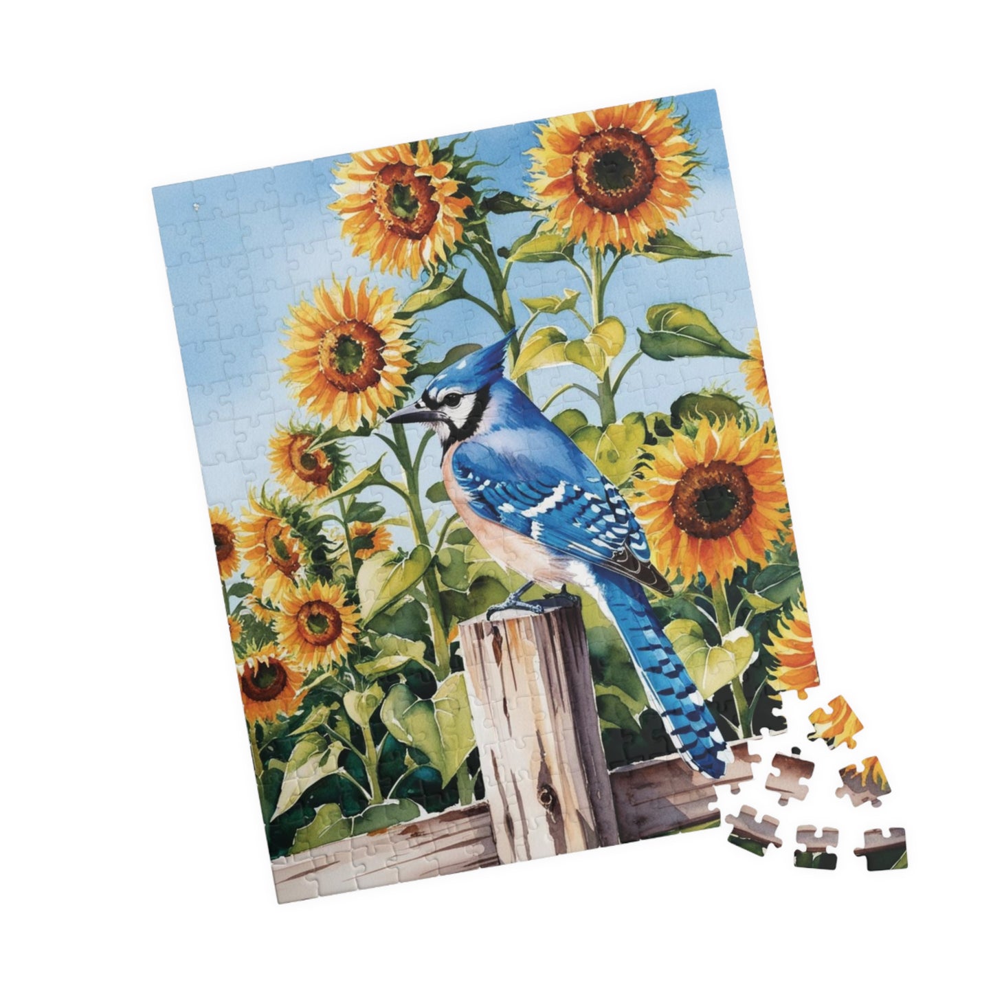 Blue Jay Sunflower Field Jigsaw Puzzle, Bird Enthusiasts Nature Lover Gift, Staycation Activity Mindfulness Stress Relief Animal Theme Game Puzzle The Puzzle Chest