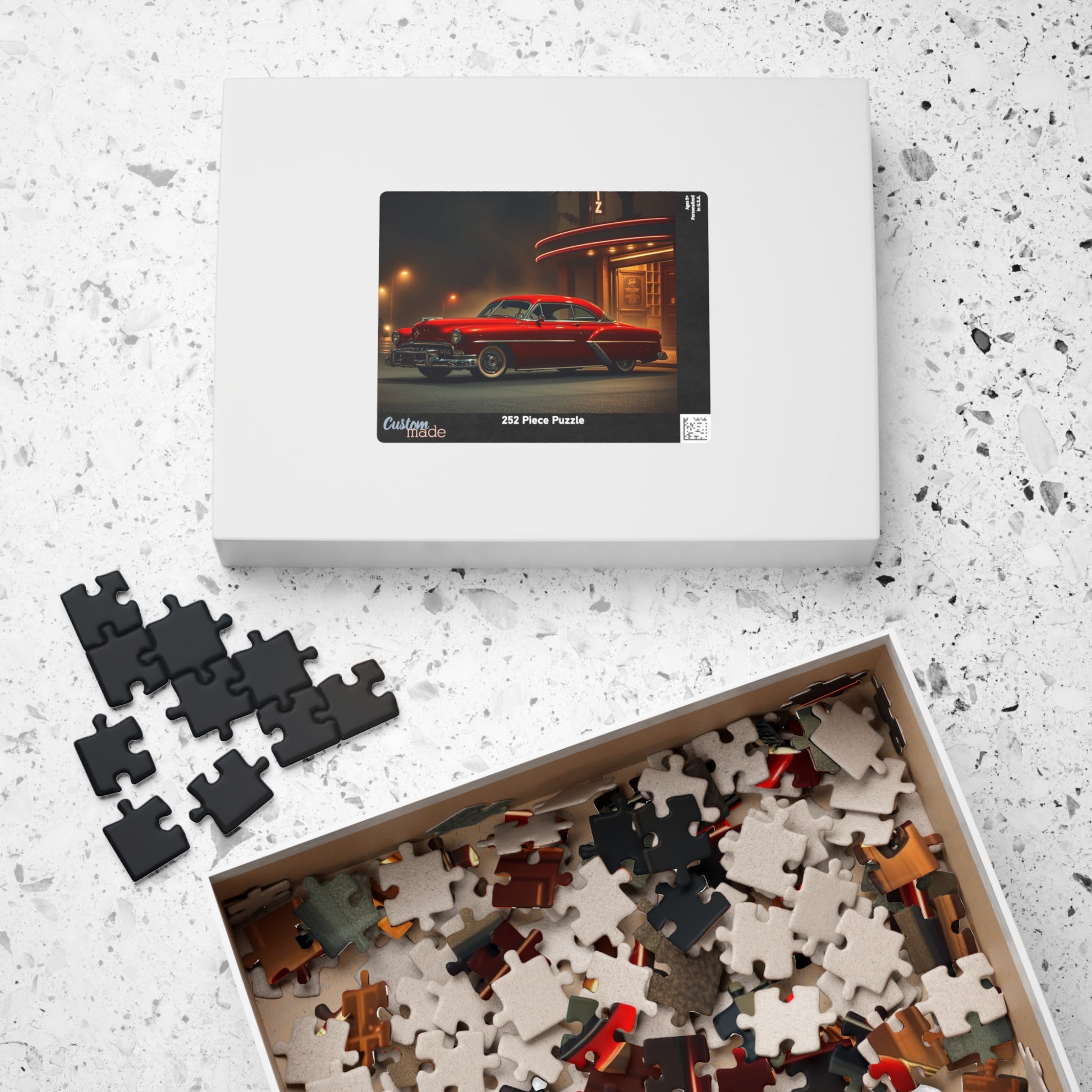 Vintage Car Puzzle, Classic Red 1949 Eight Coupe, Nostalgic Gift for Car Lover Puzzle The Puzzle Chest