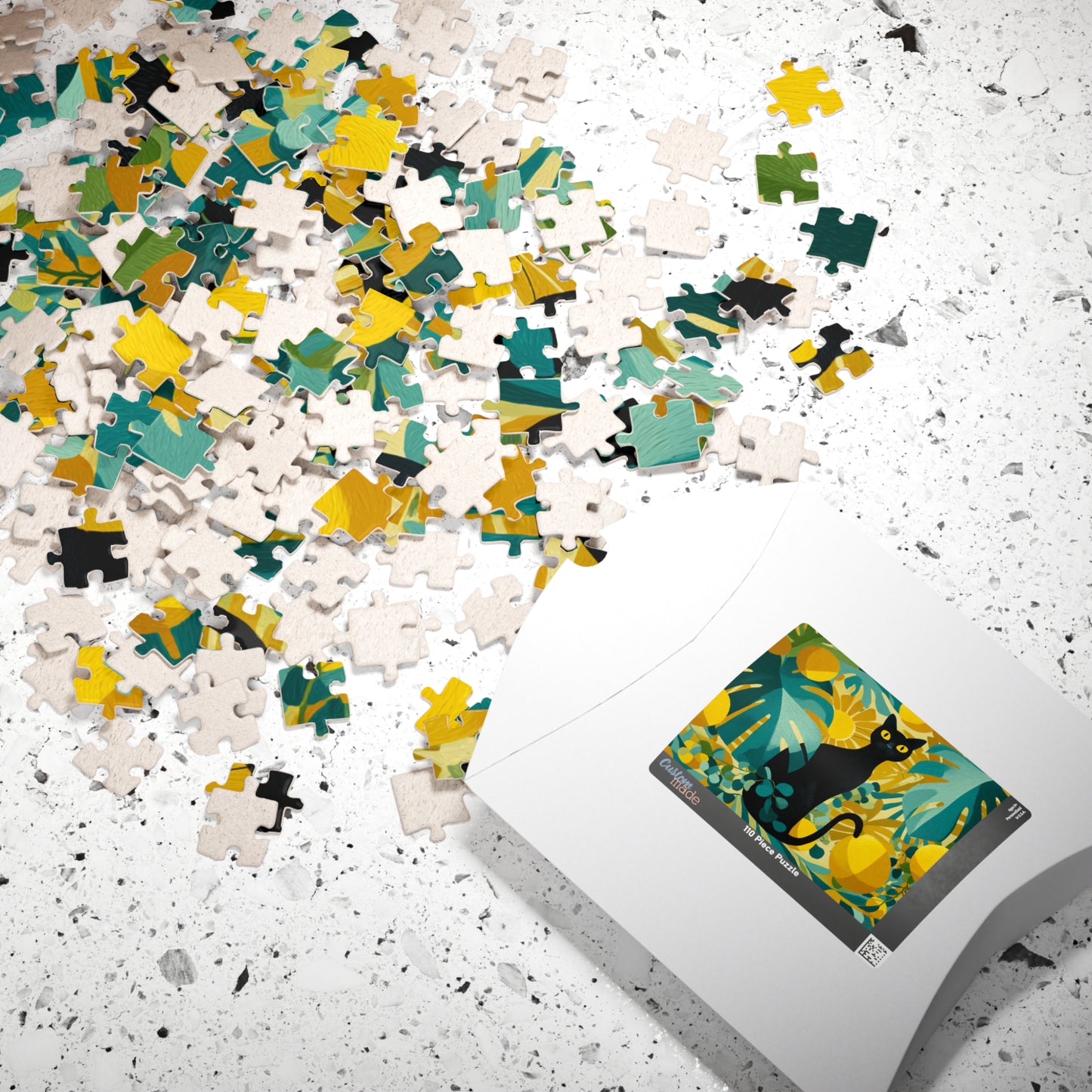 Cat with Tropical Leaves – Vibrant Fauvist Jigsaw Puzzle, Animal Theme Jungle Mystical Black Cat Art Puzzle Puzzle The Puzzle Chest