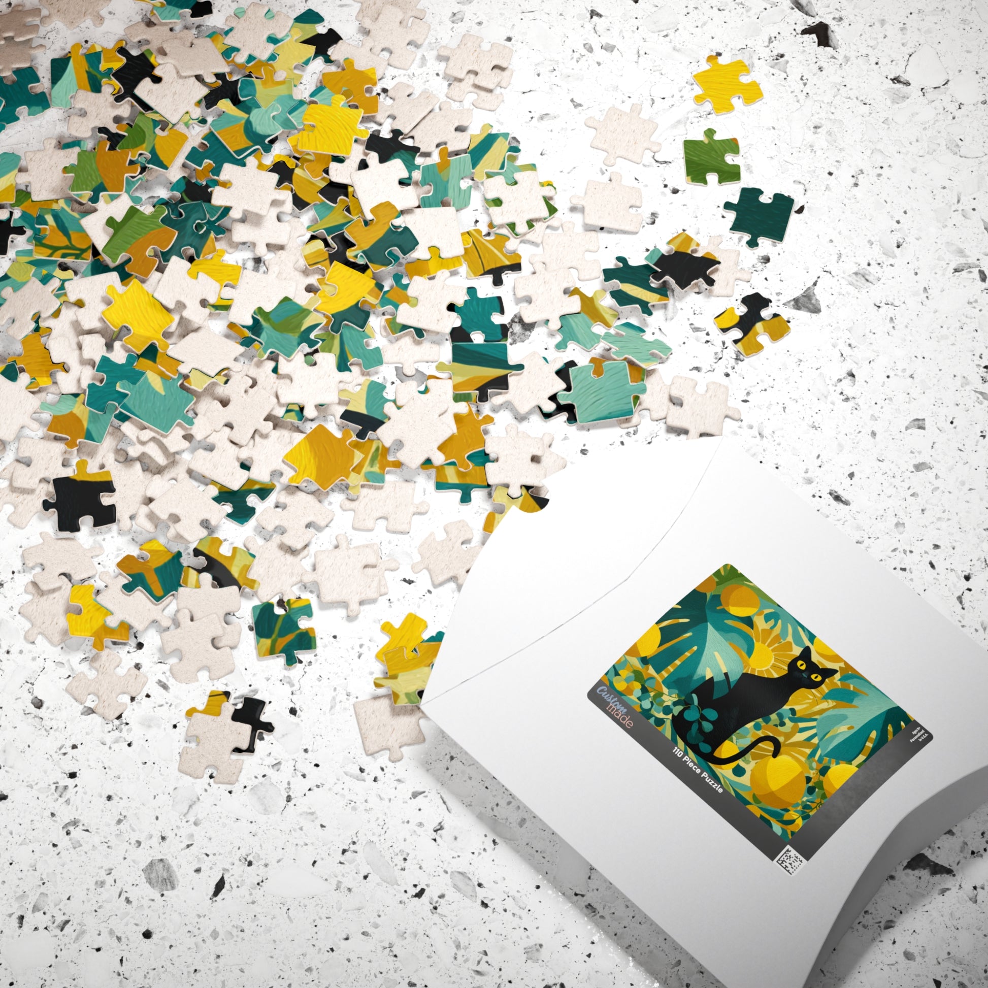 Cat with Tropical Leaves – Vibrant Fauvist Jigsaw Puzzle, Animal Theme Jungle Mystical Black Cat Art Puzzle Puzzle The Puzzle Chest