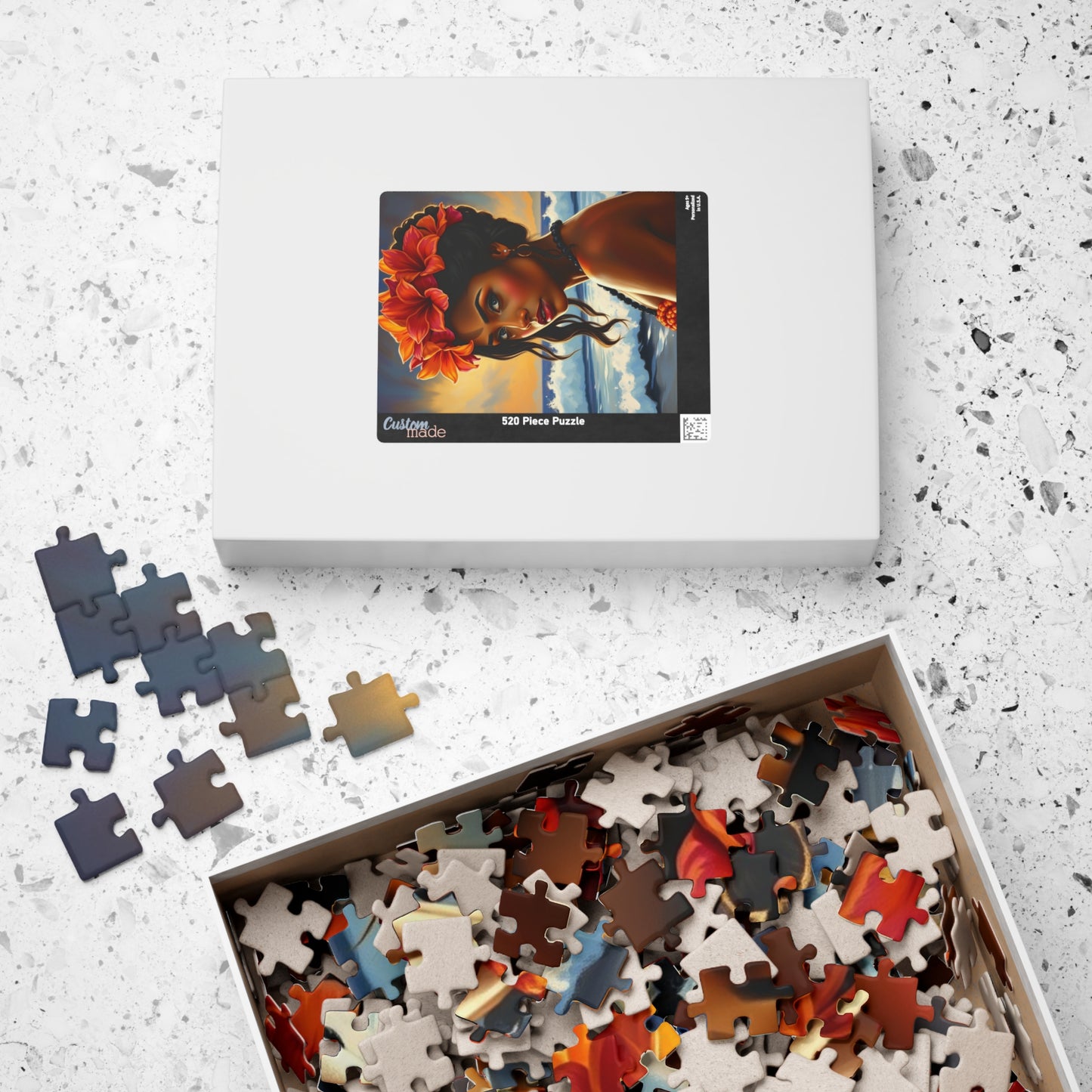 Close-Up Portrait Puzzle of Polynesian Woman, Beach Background Floral Crown Ocean Waves, Cultural Art Family Jigsaw Game, Puzzle Lover Gift Puzzle The Puzzle Chest