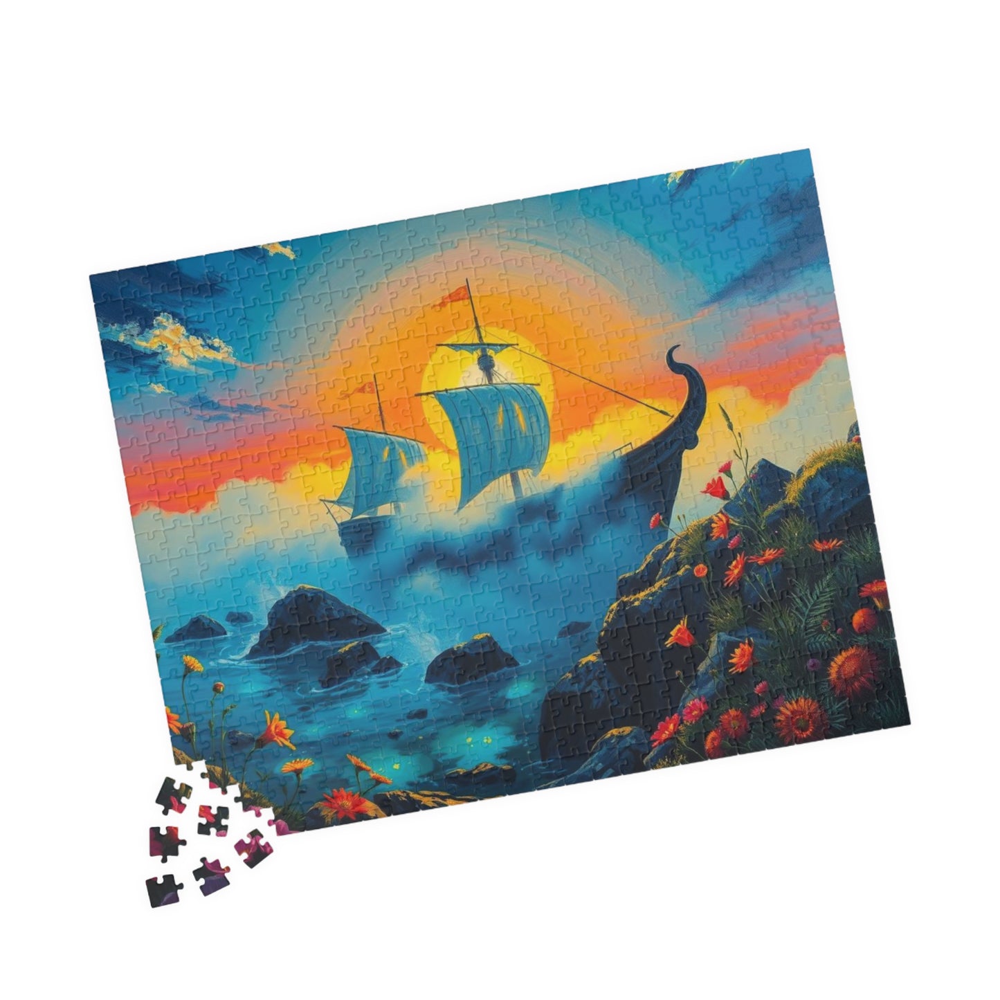 Haunting Skeletal Ship Jigsaw Puzzle, Nautical Sailing Gothic Puzzle, Ocean Theme Activity, Gift for Sea Lover, Family Game Night Activity
