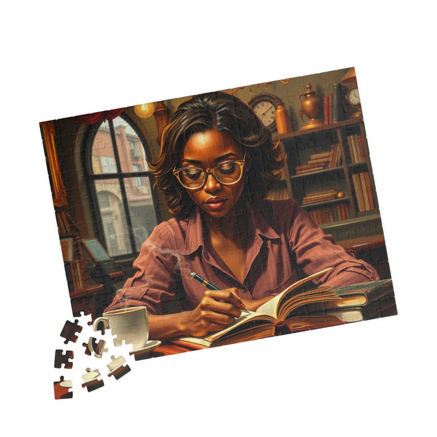 African American Woman Reading Jigsaw Puzzle, Black Art Afrocentric Puzzle Lover Gift for Bookworms, Friends, Family Fun, Mindful Home Entertainment Puzzle The Puzzle Chest