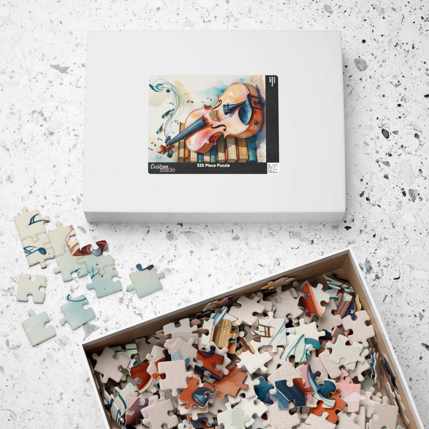 Violin and Books Jigsaw Puzzle, Unique Birthday or Holiday Gift for Music Lover, Bookworm & Musician, Indoor Activity, Family Game Night