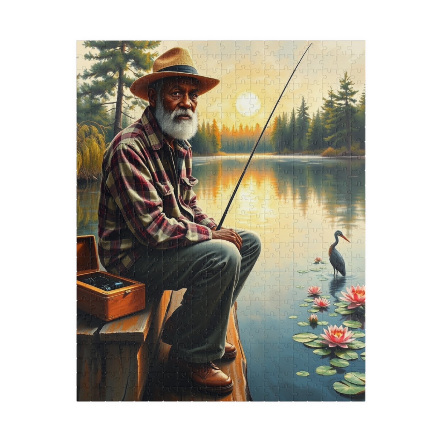 Fishing Scene Jigsaw Puzzle - African American Man, Nature Lover Afrocentric Black Art Gift, Creative Hobby, Family Fun, Father's Day 520 pcs (Vertical) Puzzle The Puzzle Chest