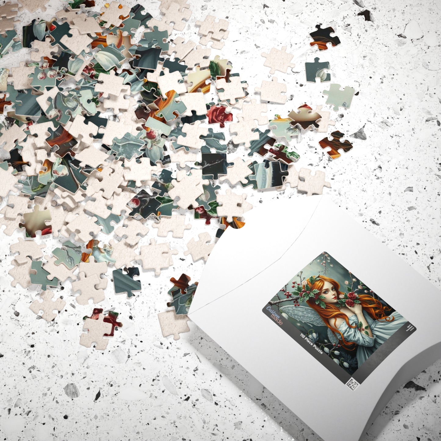 Winter Fairy-Themed Puzzle - Copper Hair, Silvery Gown and Icy Floral Art, 110-1014 Piece Gift for Puzzle Lover, Perfect for Holidays