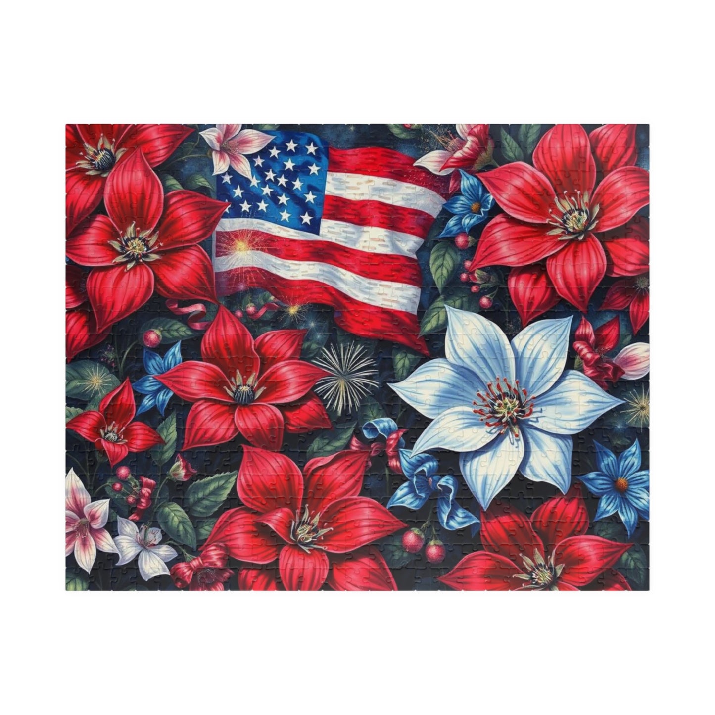 Garden of Liberty Jigsaw Puzzle, American Flag Patriotic Floral Game 110, 252, 520, 1014-piece, Family Game Night, Independence Gift for Him
