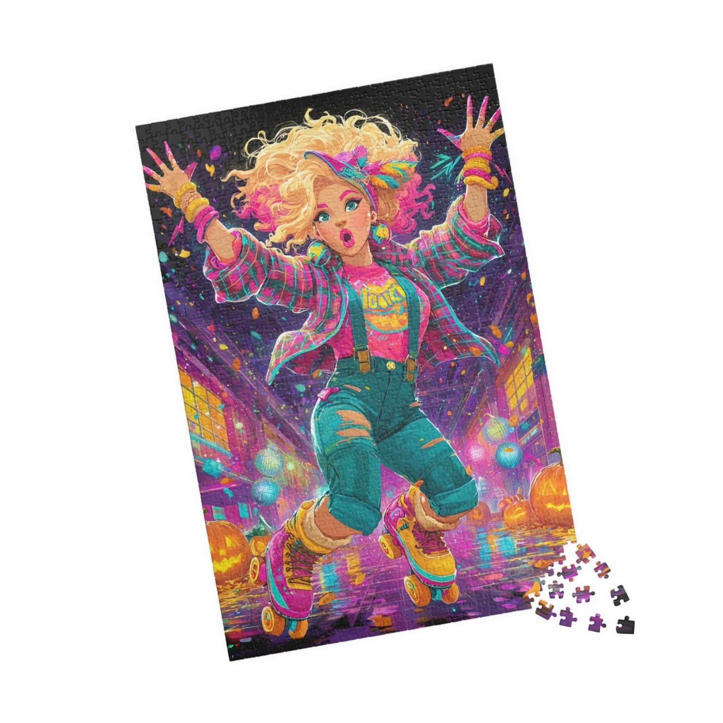 1980s Autumn Cowgirl Jigsaw Puzzle - Neon Skating Rink, Retro Roller Skating Game for Fun Family Nights, Gifts for Adults, Brain Teaser 1014 pcs (Vertical) Puzzle The Puzzle Chest