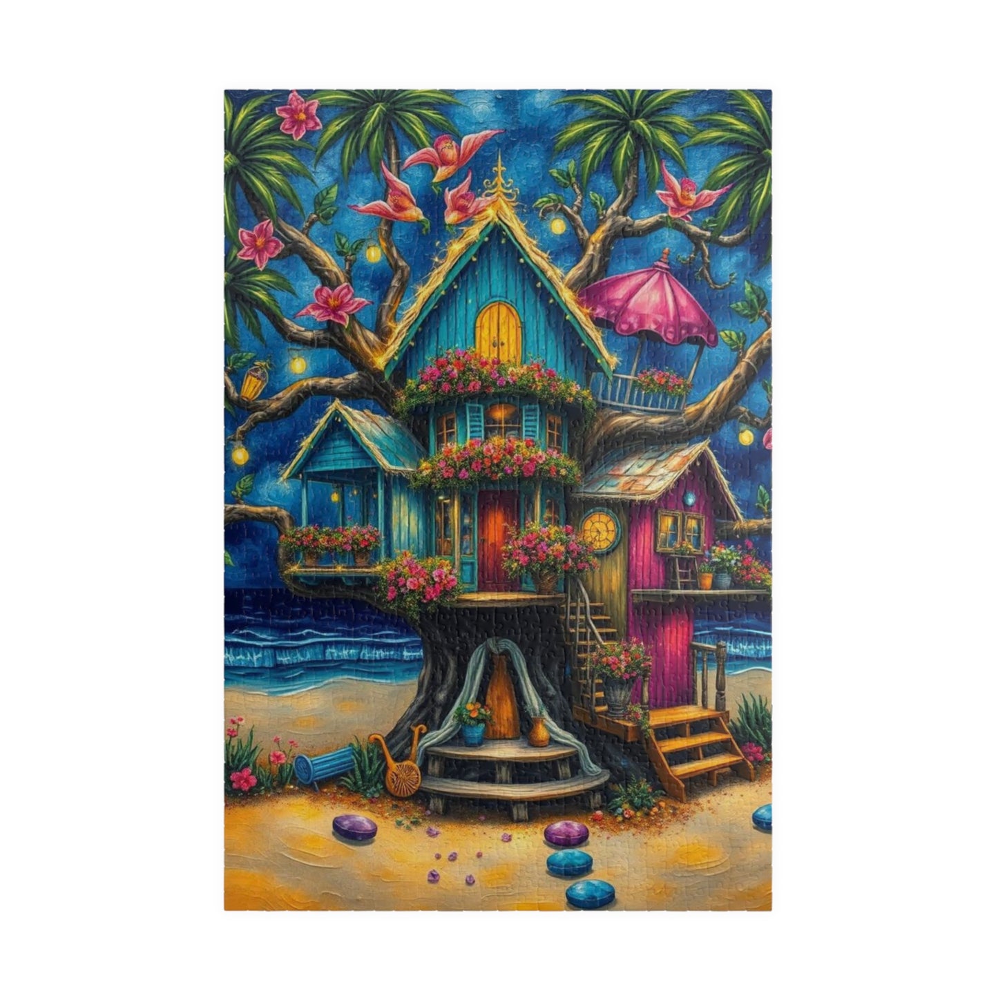 Seaside Hideaway Treehouse Puzzle, 110, 252, 520, 1014-piece Fun Summer Coastal Jigsaw Beach Scene for Family Activity, Puzzle Lover Gift Home Decor 1014 pcs (Vertical) Puzzle The Puzzle Chest