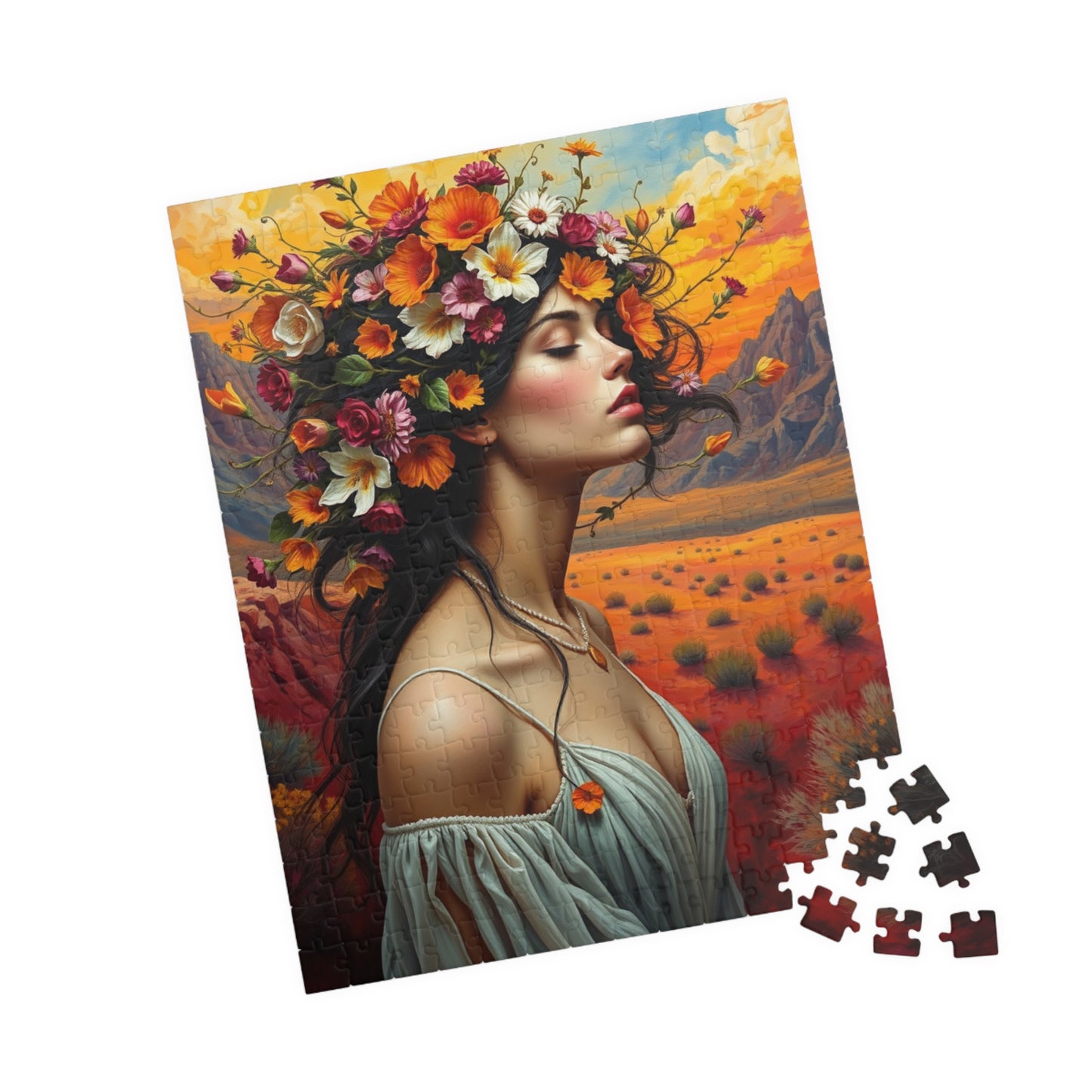 Surreal Mexican Desert Art Puzzle, Floral and Vine Woman Portrait Design 110-1014 Pieces Jigsaw, Frida Kahlo Inspired, Gift for Art Lover Puzzle The Puzzle Chest
