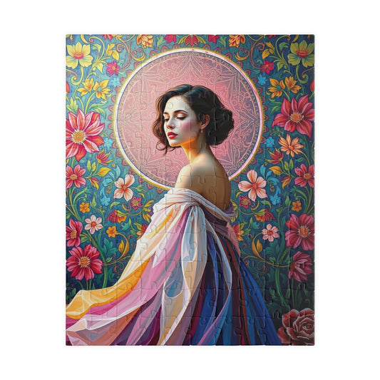 Beautiful Woman Portrait Jigsaw Puzzle, Elegant Art Floral Vintage Design, Romantic Decorative Scene for Puzzle Enthusiast, Best Unique Gift 110 pcs (Vertical) Puzzle The Puzzle Chest