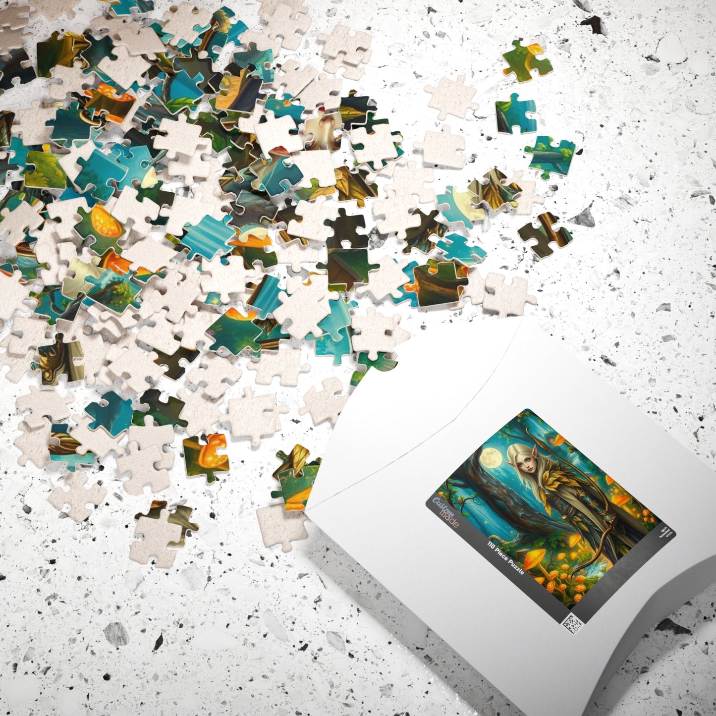 Elf Warrior Enchanted Forest Puzzle, Mystical Scene Glowing Mushrooms Moonlit Waterfalls, Fantasy Art Lover, Best Gift for Puzzle Enthusiast Puzzle The Puzzle Chest