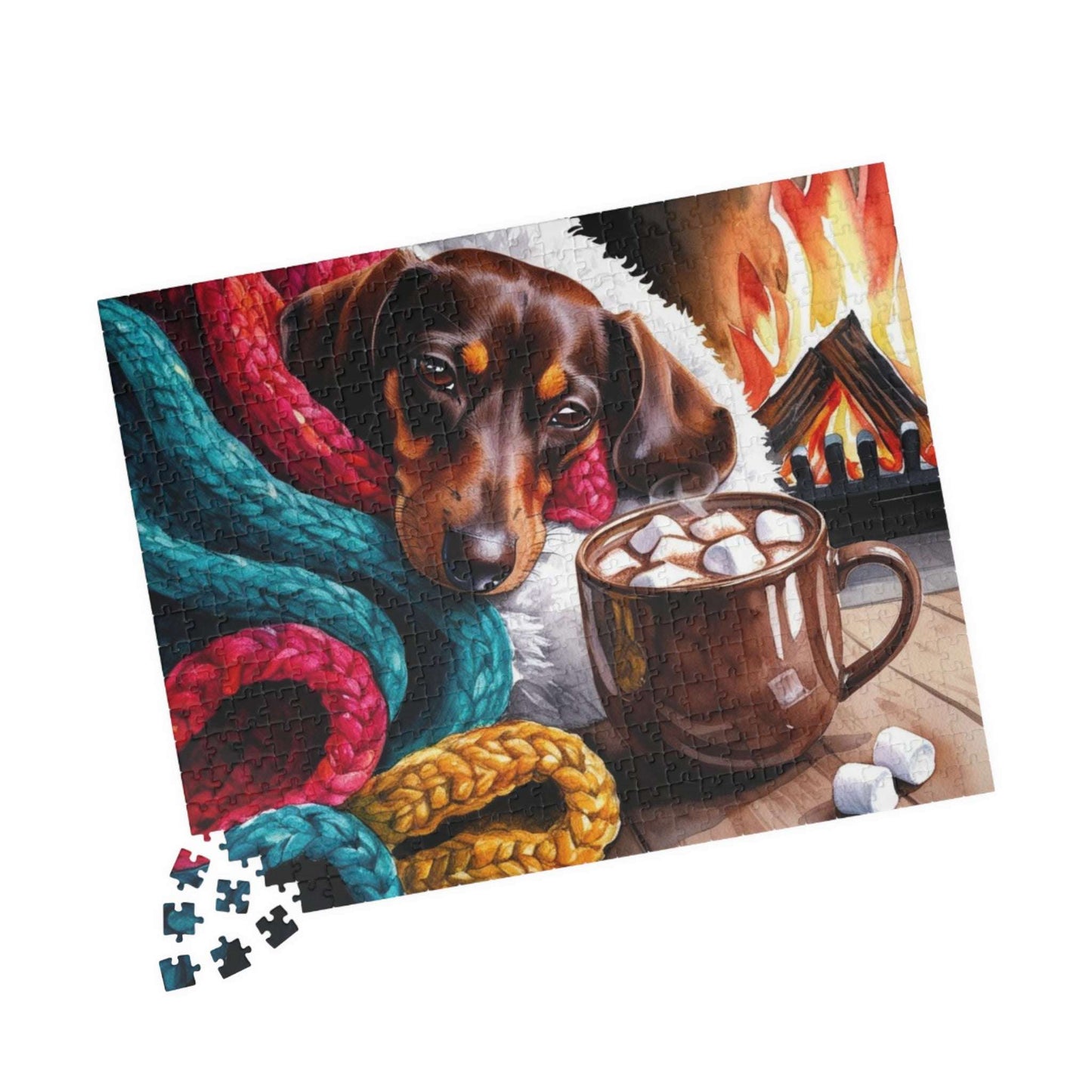 Cozy Winter Dachshund Puzzle - Dog by Fireplace Jigsaw Game, Holiday Family Fun, Mindful Gift for Animal Lovers, Indoor Activity Puzzle The Puzzle Chest