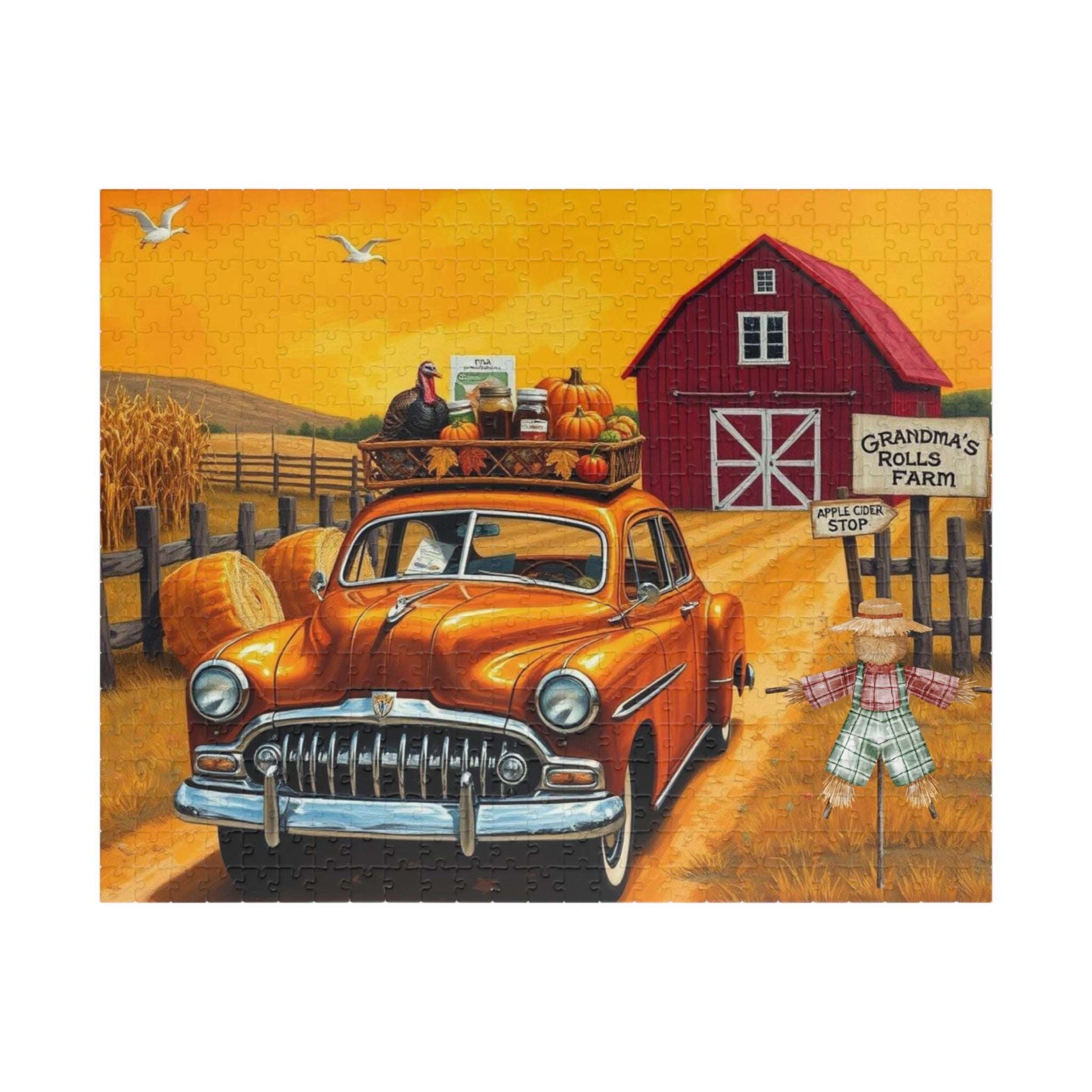 Autumn Farm Vintage Car Puzzle - 110, 252, 520, 1014-piece, Family Game, Fall Holiday Birthday Gift for Car Lovers, Puzzle Enthusiasts 520 pcs (Horizontal) Puzzle The Puzzle Chest