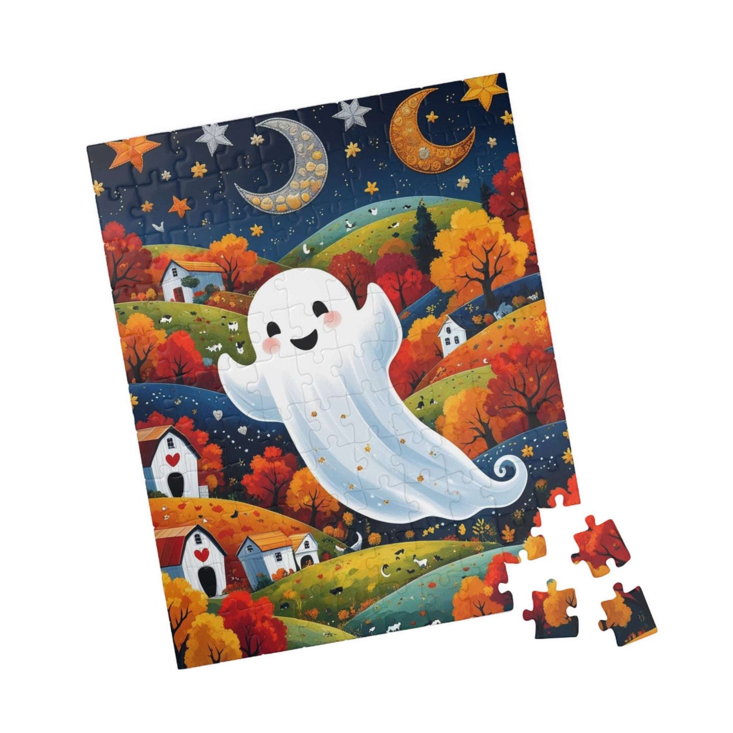 Folk Art Halloween Ghost Jigsaw Puzzle