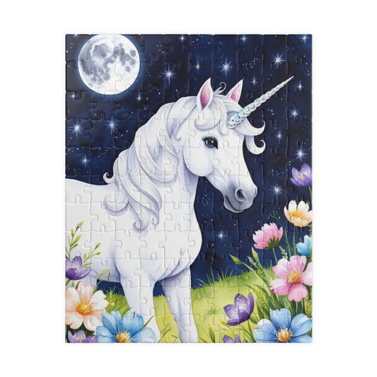 Beautiful Unicorn Puzzle, Mythical Creature Jigsaw, Moonlit Meadow Fantasy Floral Tabletop Game, Family Entertainment, Best Unique Gift Idea 110 pcs (Vertical) Puzzle The Puzzle Chest