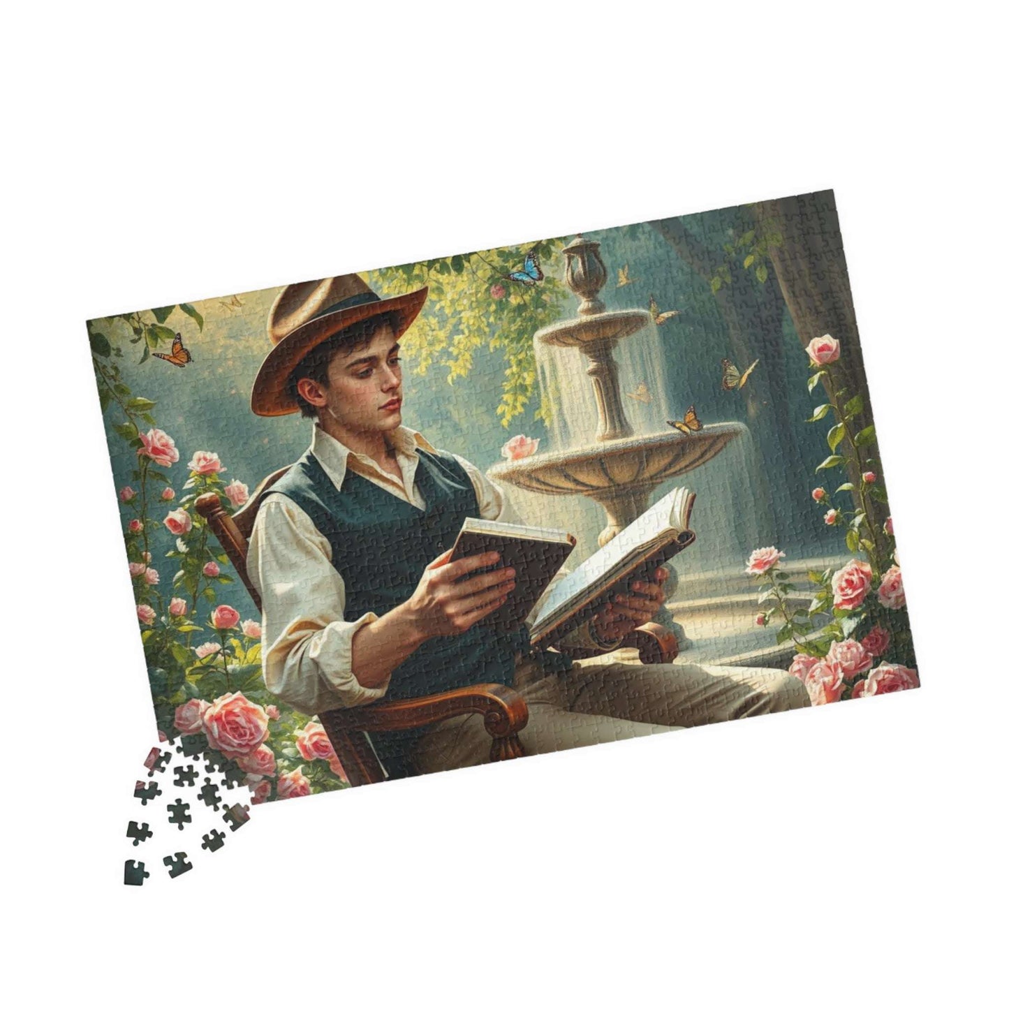 Victorian Garden Sketch Jigsaw Puzzle - 19th-Century Young Male Artist in a Blooming Rose Garden 1014 pcs (Horizontal) Puzzle The Puzzle Chest