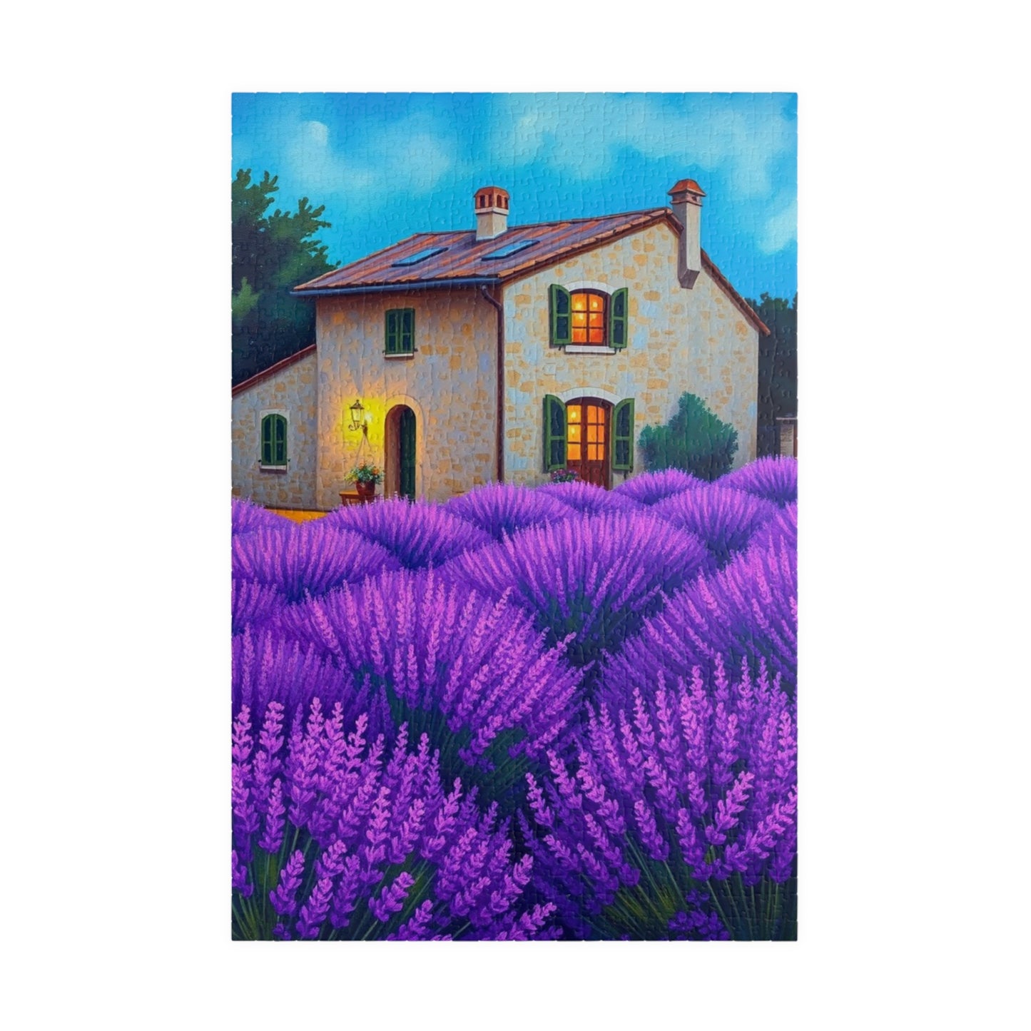 Puzzle, Bioluminescent Lavender Fields in Provence, France, 110/252/520/1014-Piece, Rustic Stone Farmhouse, Wooden Shutters, Vibrant Purple 1014 pcs (Vertical) Puzzle The Puzzle Chest