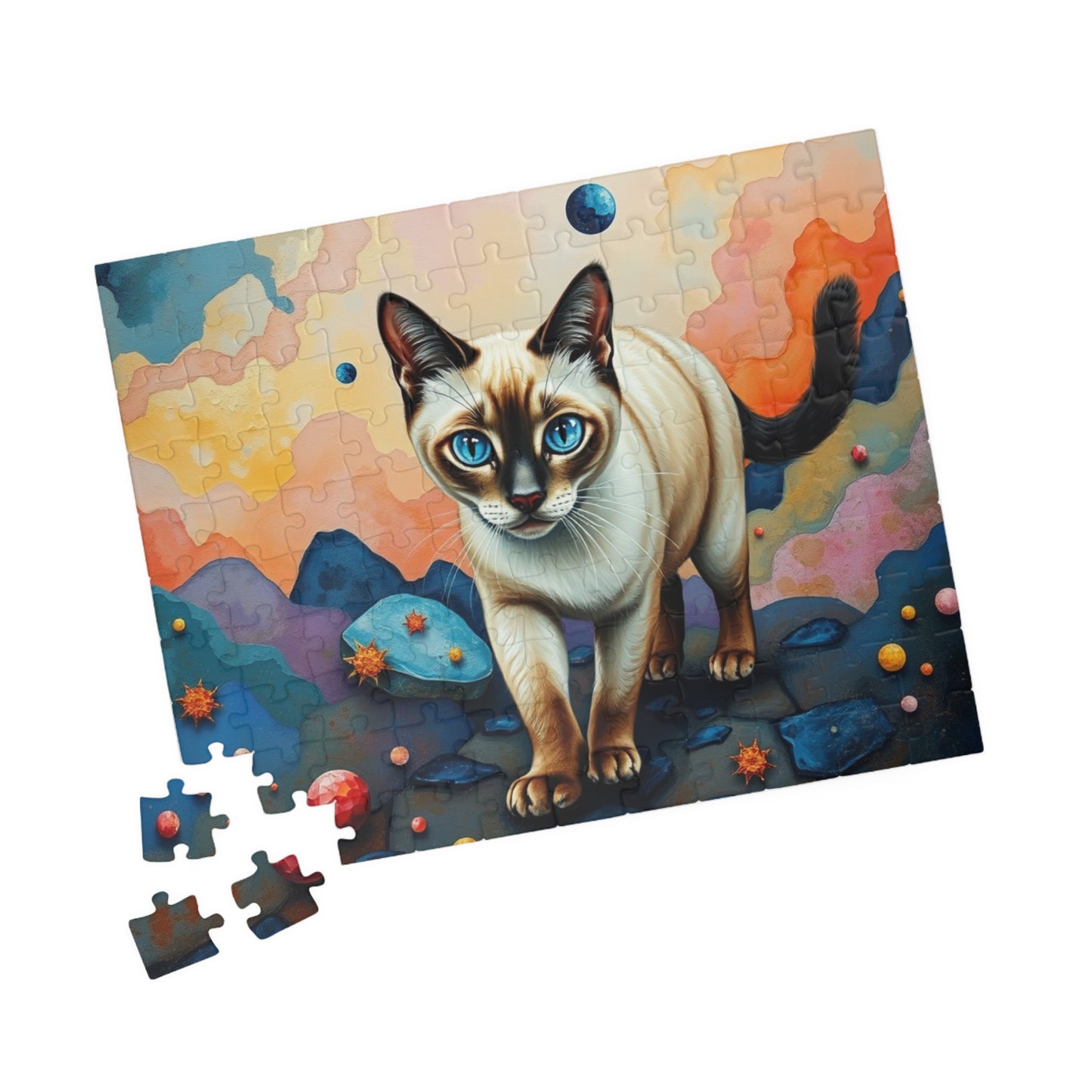 Jigsaw Puzzle, Siamese Cat with Blue Eyes in Dreamlike Landscape, 110 252 520 1014-Piece, Stress Relief, Animal Lover, Family Activity, Gift Puzzle The Puzzle Chest