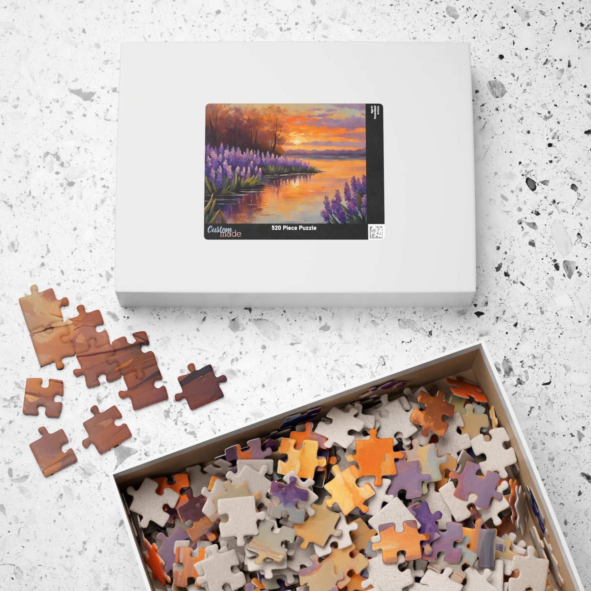 Jigsaw Puzzle, Peaceful Lakeside with Hyacinths Blooming, Sunset Reflection, 110 252 520 1014-piece, Relaxing Activity, Mindfulness Gift Puzzle The Puzzle Chest