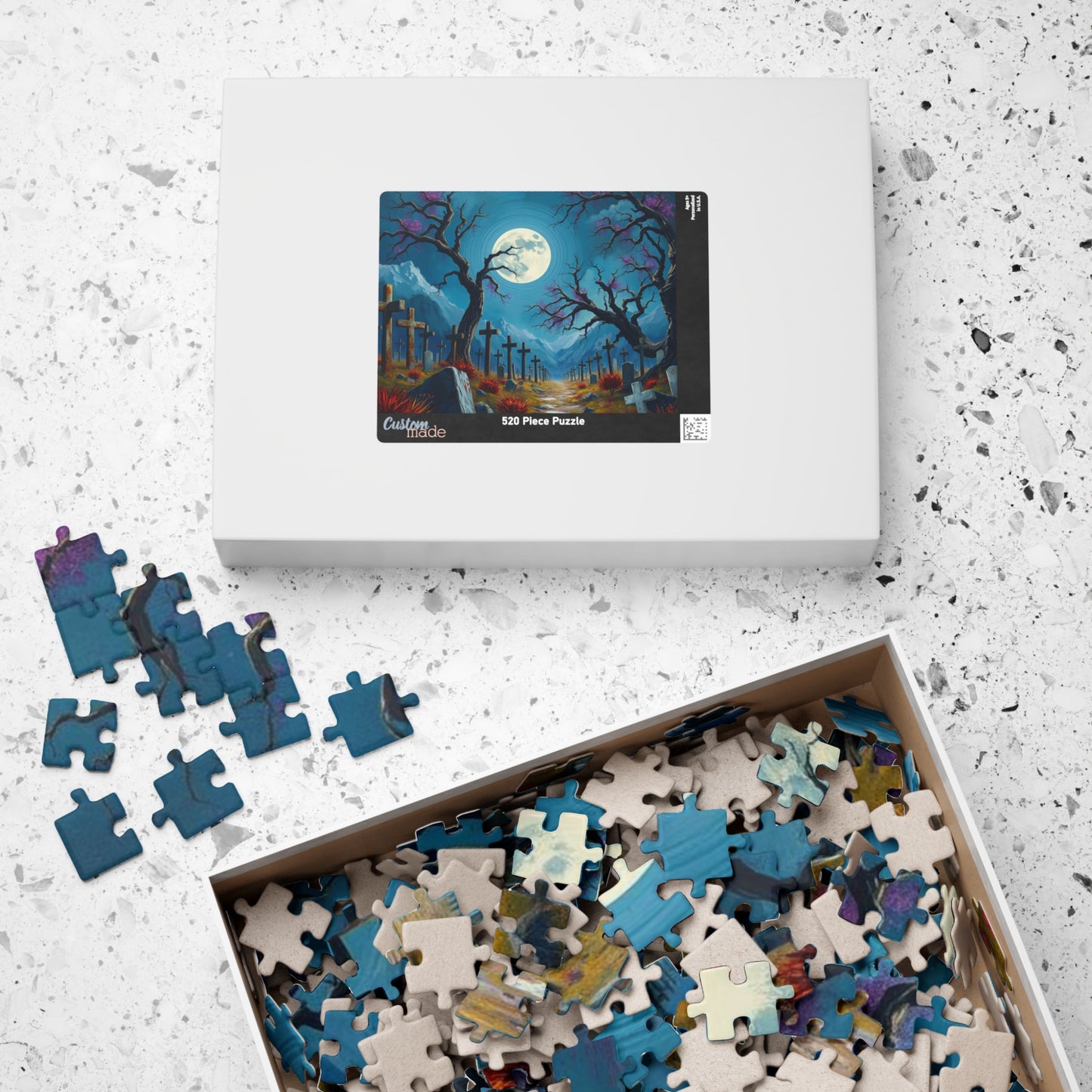 Moonlit Crosses Jigsaw Puzzle - Abandoned Cemetery, Gothic Art Print, Gothic Landscape, Spooky Graveyard Puzzle Lover Dark Fantasy Gift Idea Puzzle The Puzzle Chest