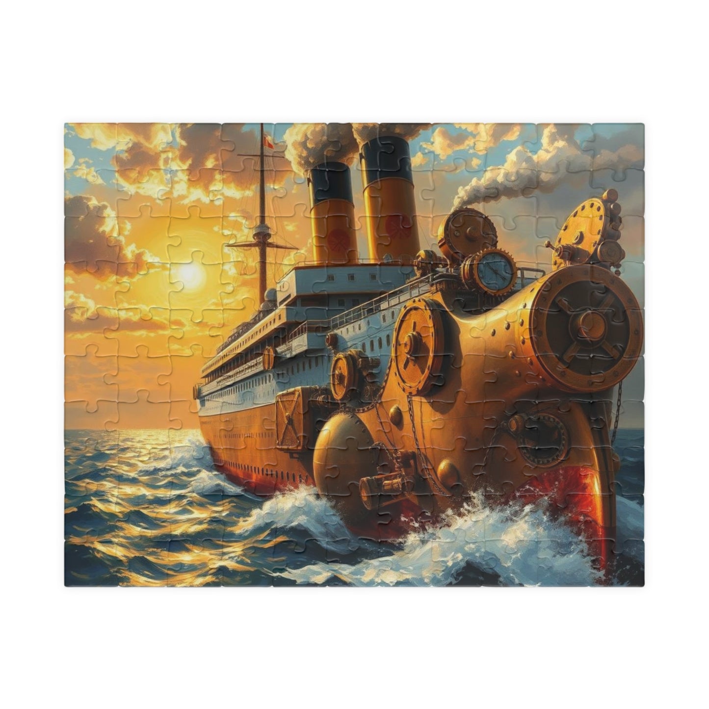 Steampunk Battleship Puzzle, Nautical Jigsaw Game for Adults, Ocean Theme Gift for Maritime Lovers, Family Fun Activity, Mental Exercise 110 pcs (Horizontal) Puzzle The Puzzle Chest